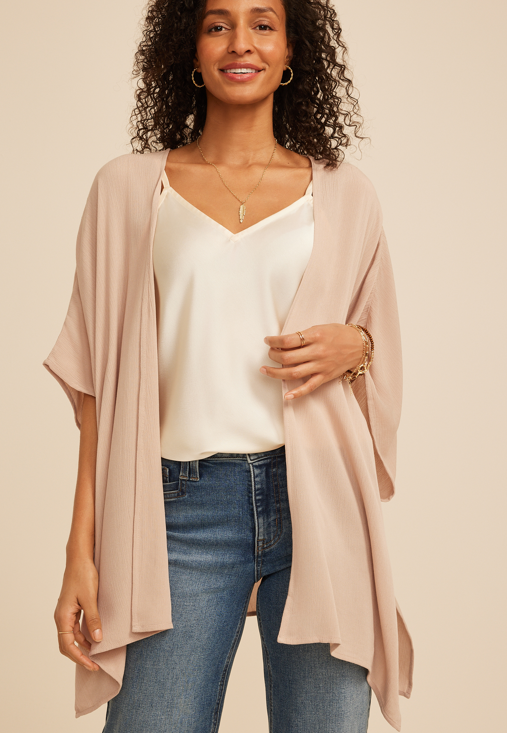 Crochet Applique Medallion Back Open Front Kimono | maurices