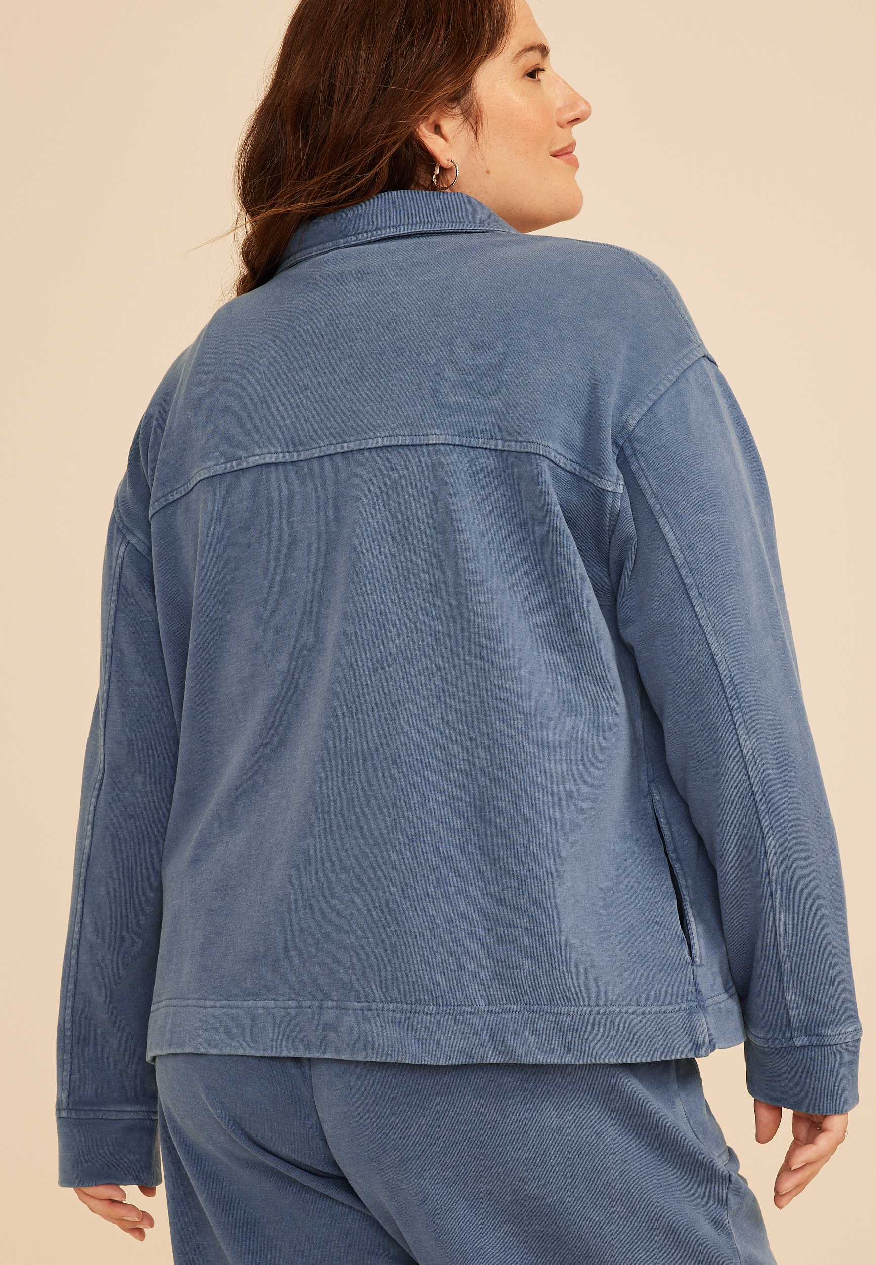 Plus Size Washed Terry Zip Front Jacket | maurices