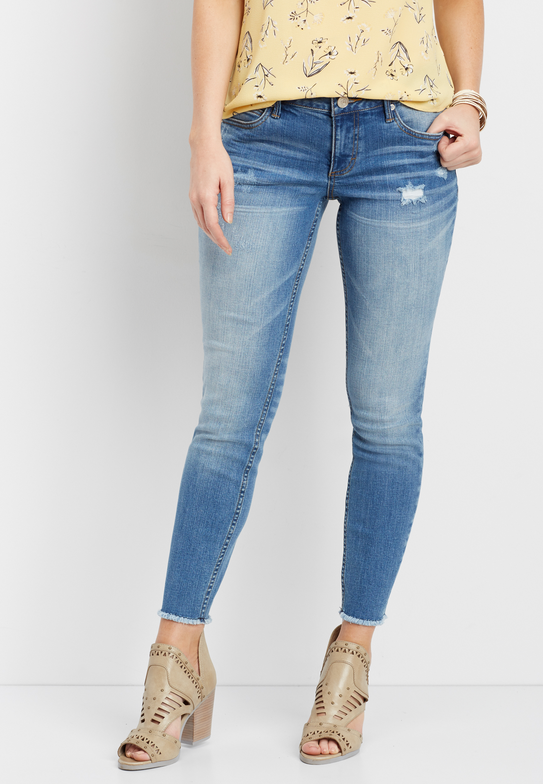 Skinny frayed ankle on sale jeans