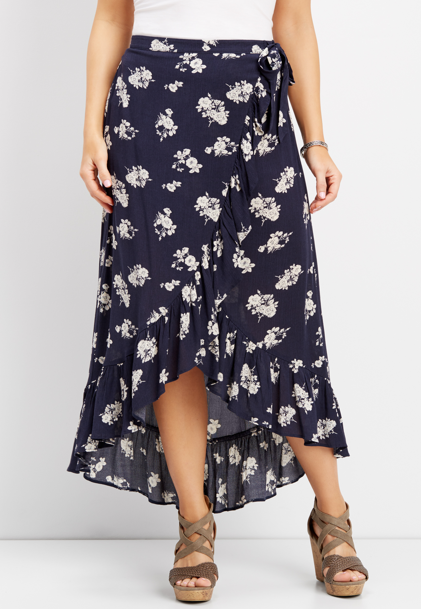 navy floral maxi skirt