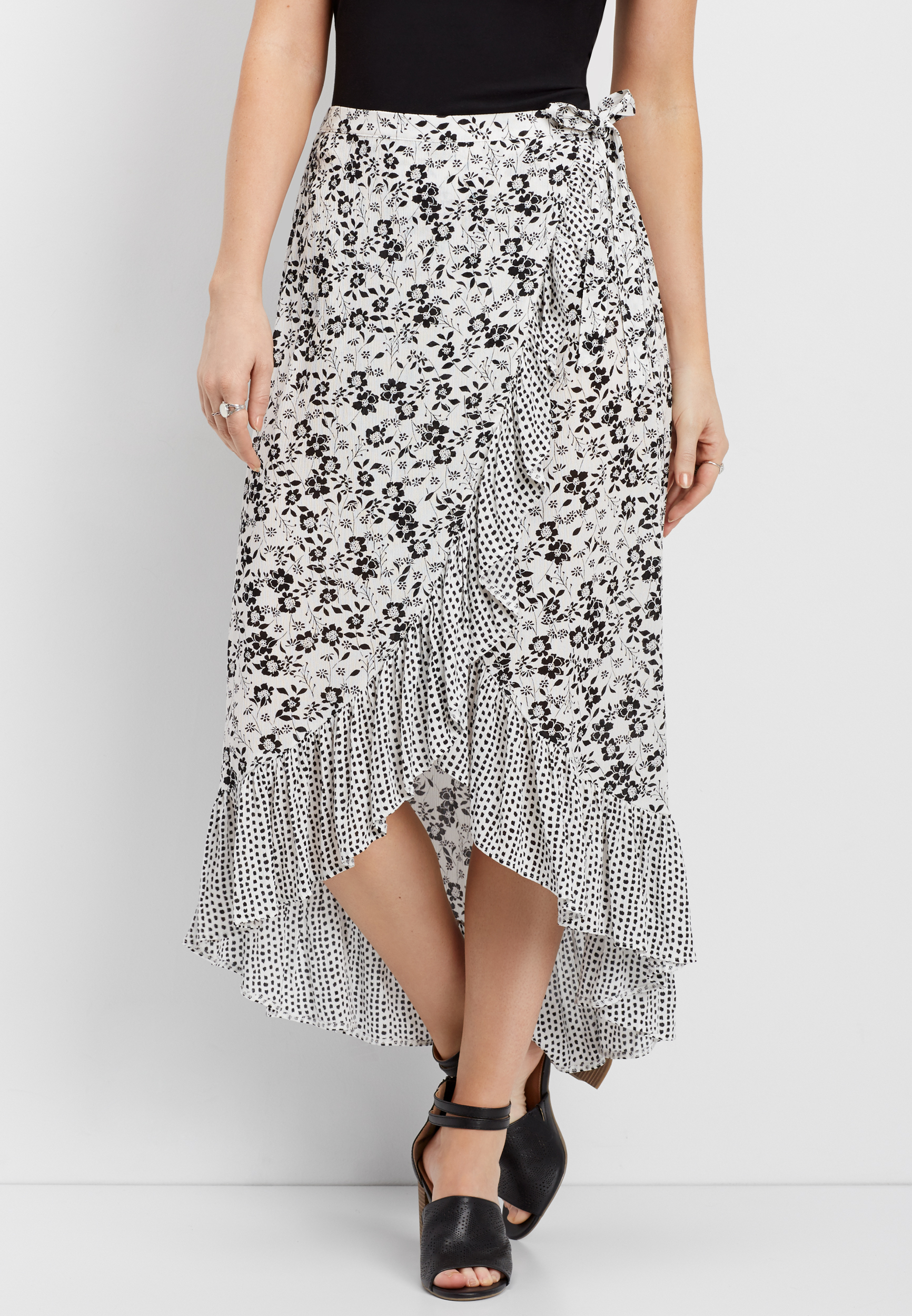 floral ruffle wrap maxi skirt | maurices