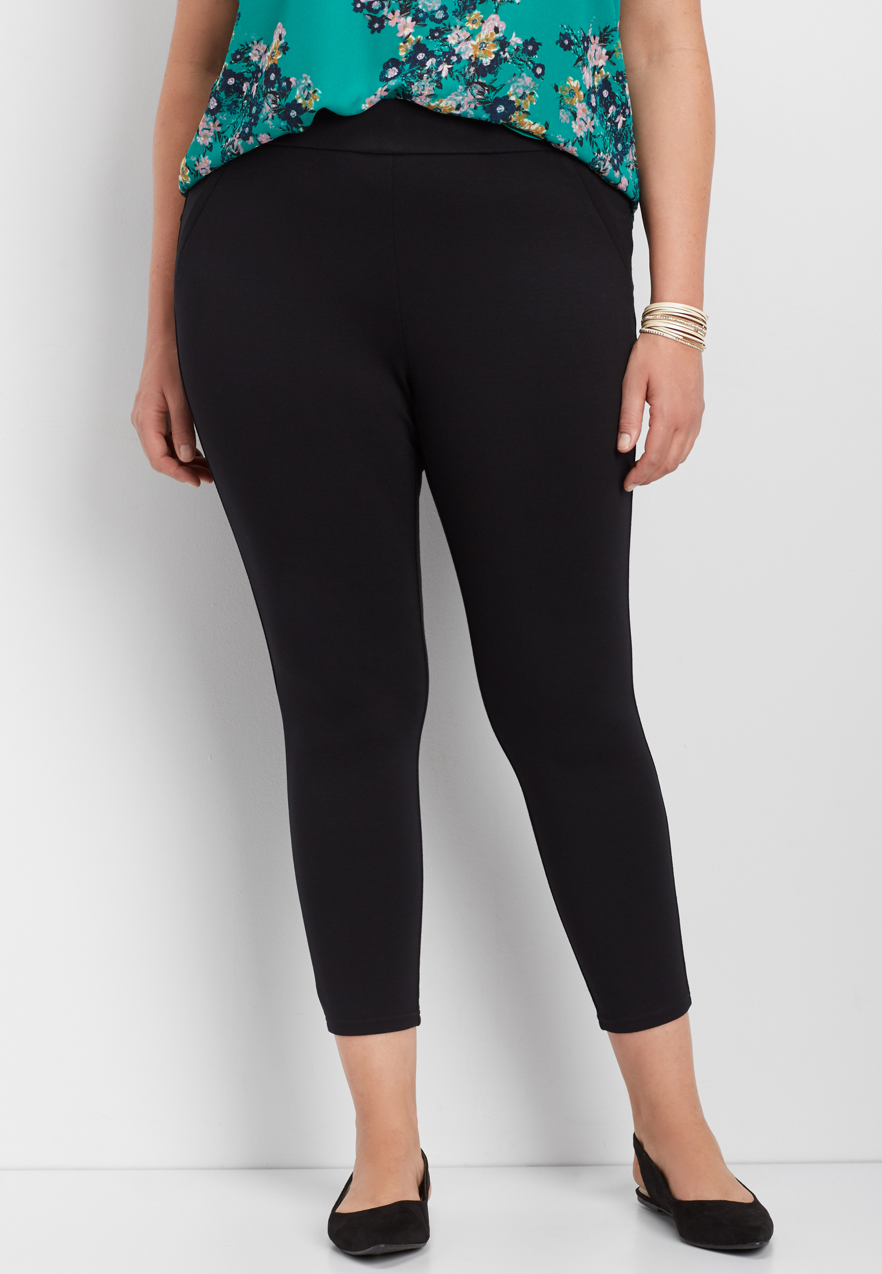 Plus Size Pull On Black Ponte Crop Pant Maurices