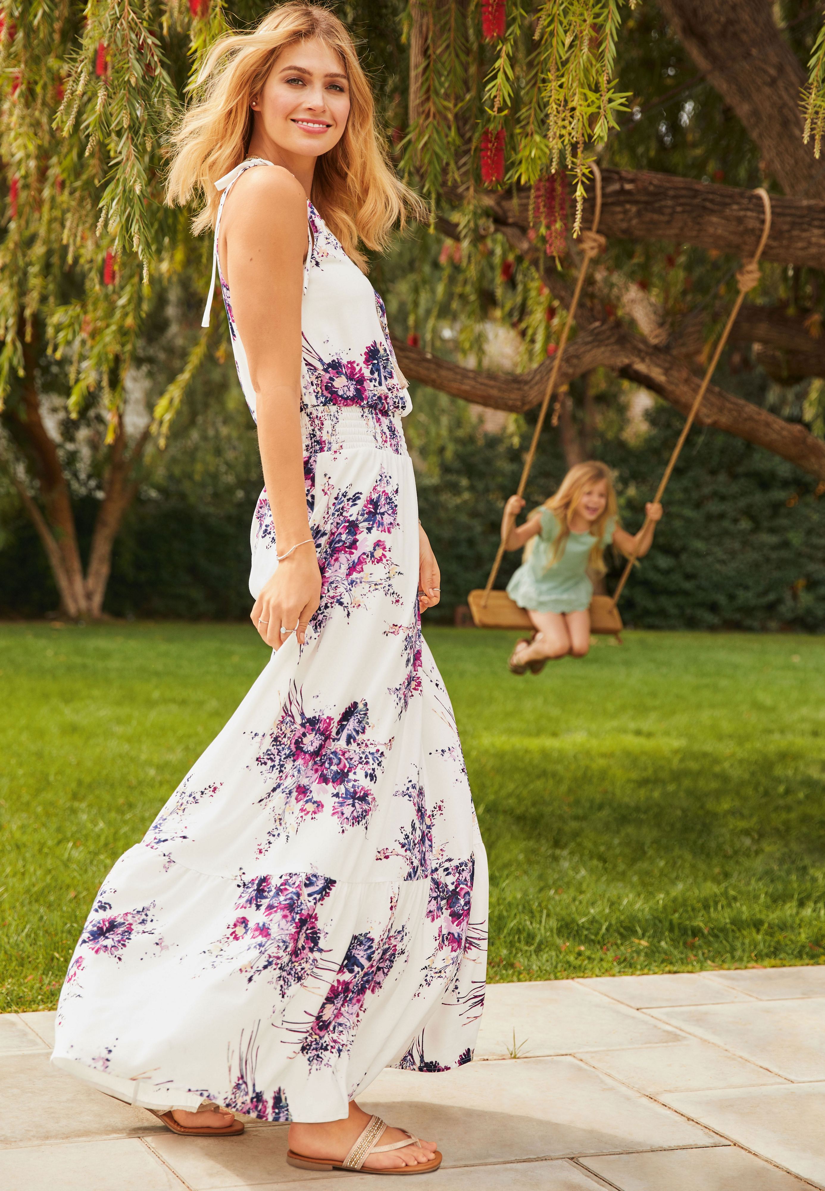 smocked waist floral maxi dress | maurices