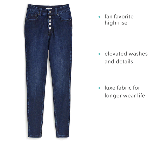 Fan favorite high-raise. Elevated washes and details. Luxe fabric for longer wear life.