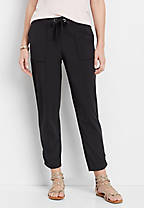 black ruched hem tie waist ankle pant