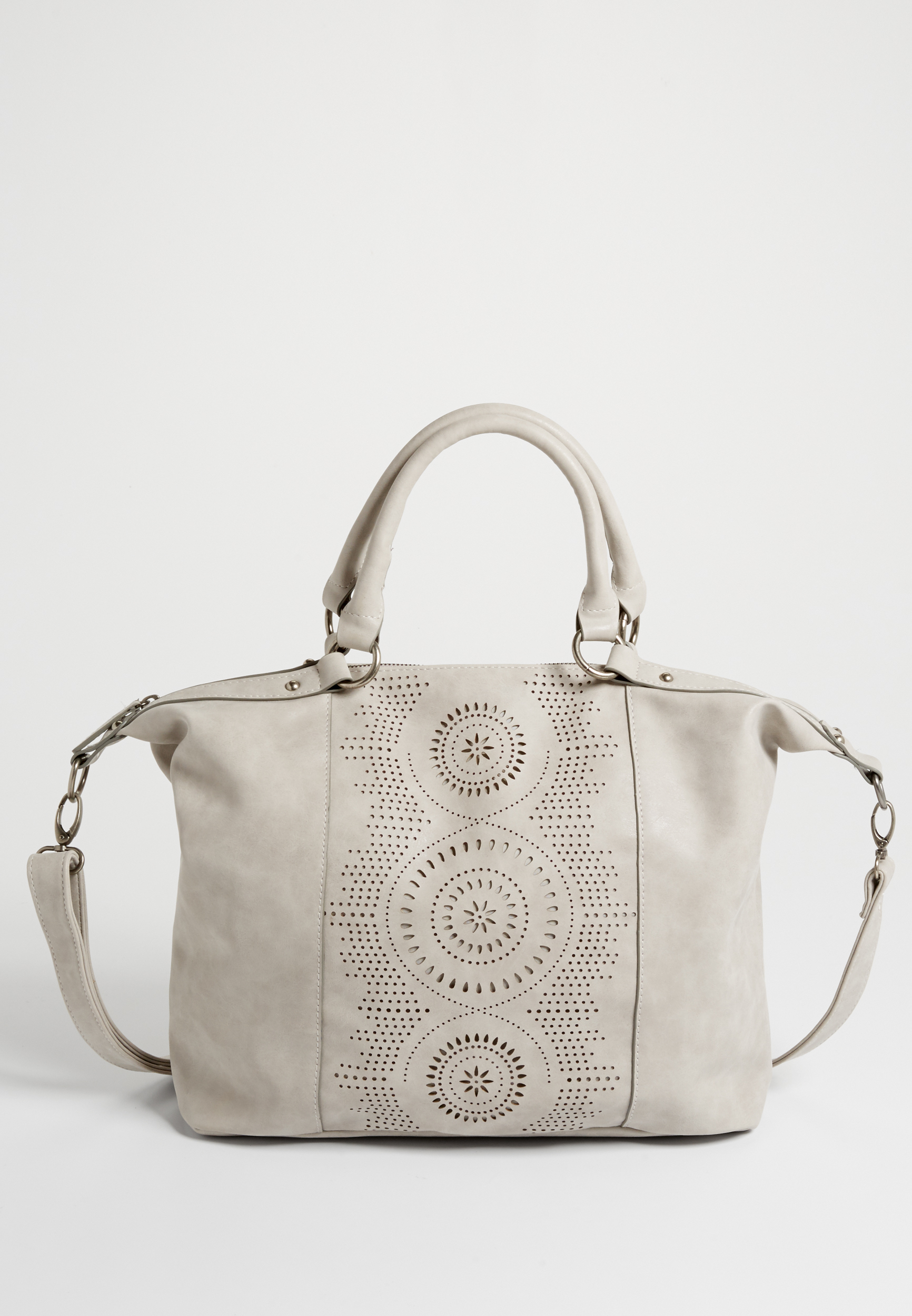 laser cut faux leather satchel