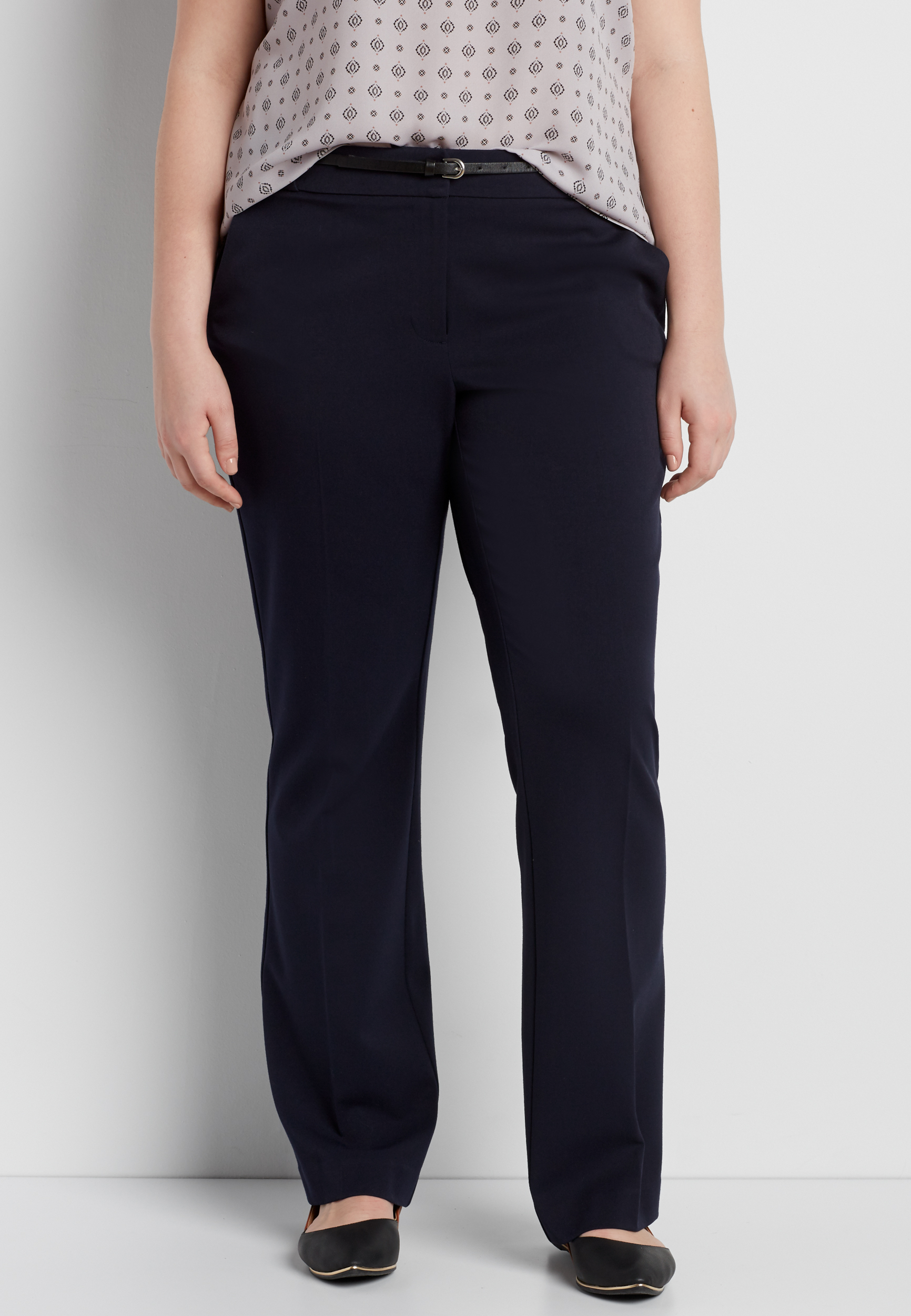 the smart plus size belted slim boot pant in navy