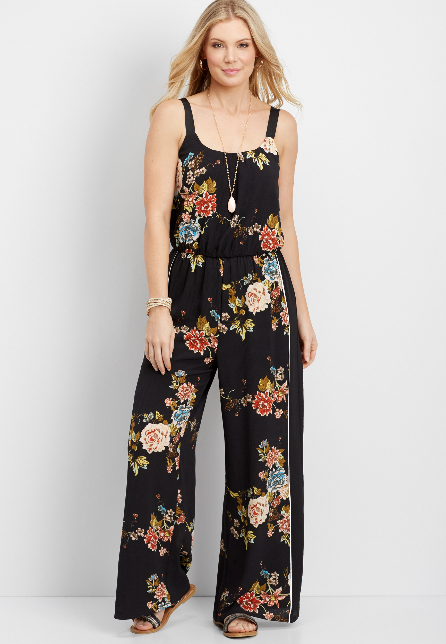 side stripe floral jumpsuit | maurices