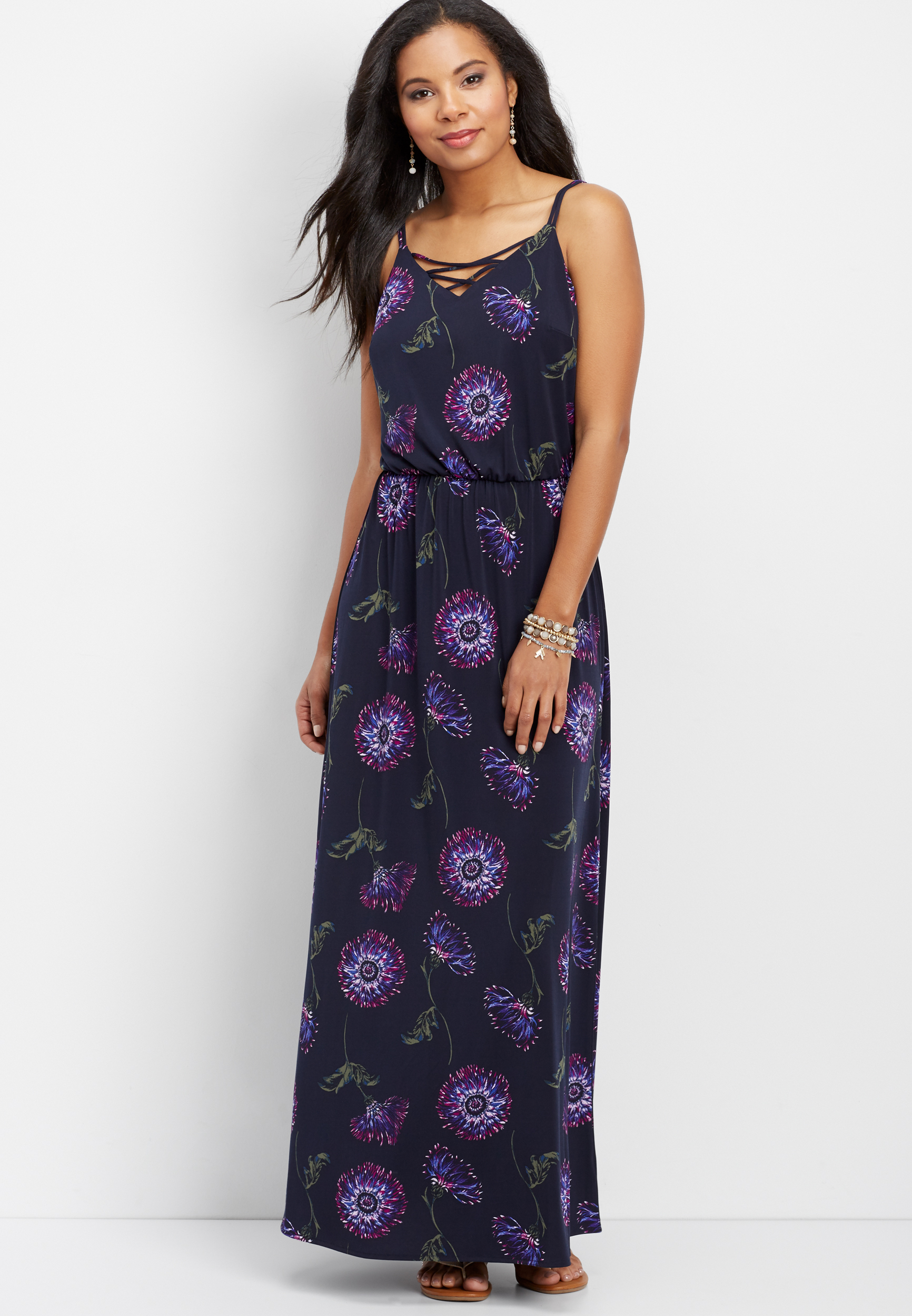 strappy neck floral maxi dress | maurices