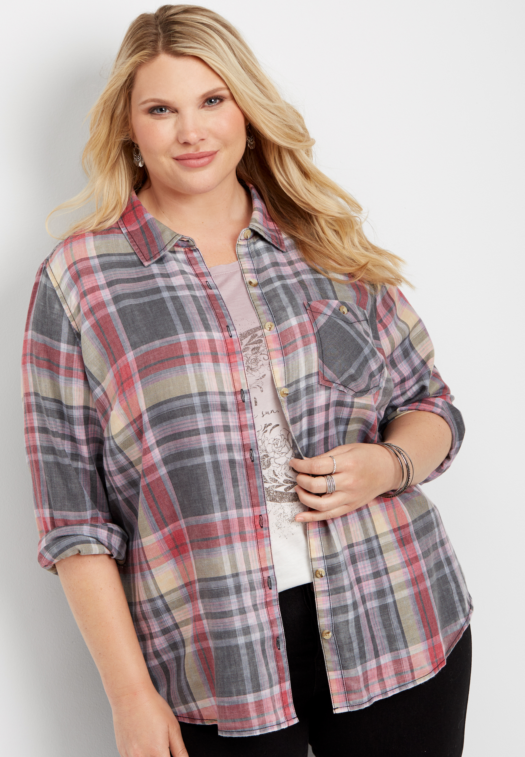 plus size plaid button down shirt | maurices