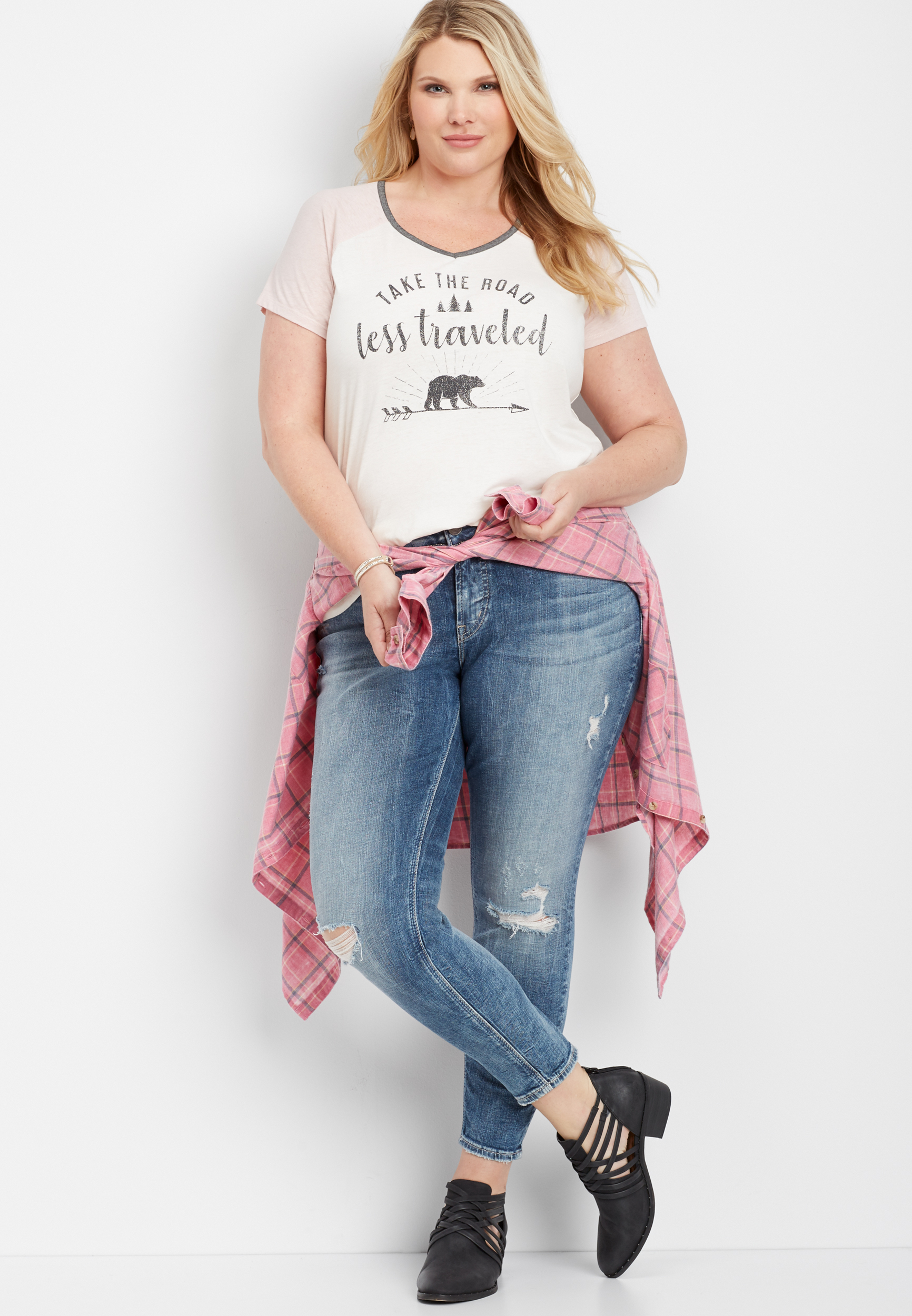 plus size long sleeve plaid button down shirt | maurices