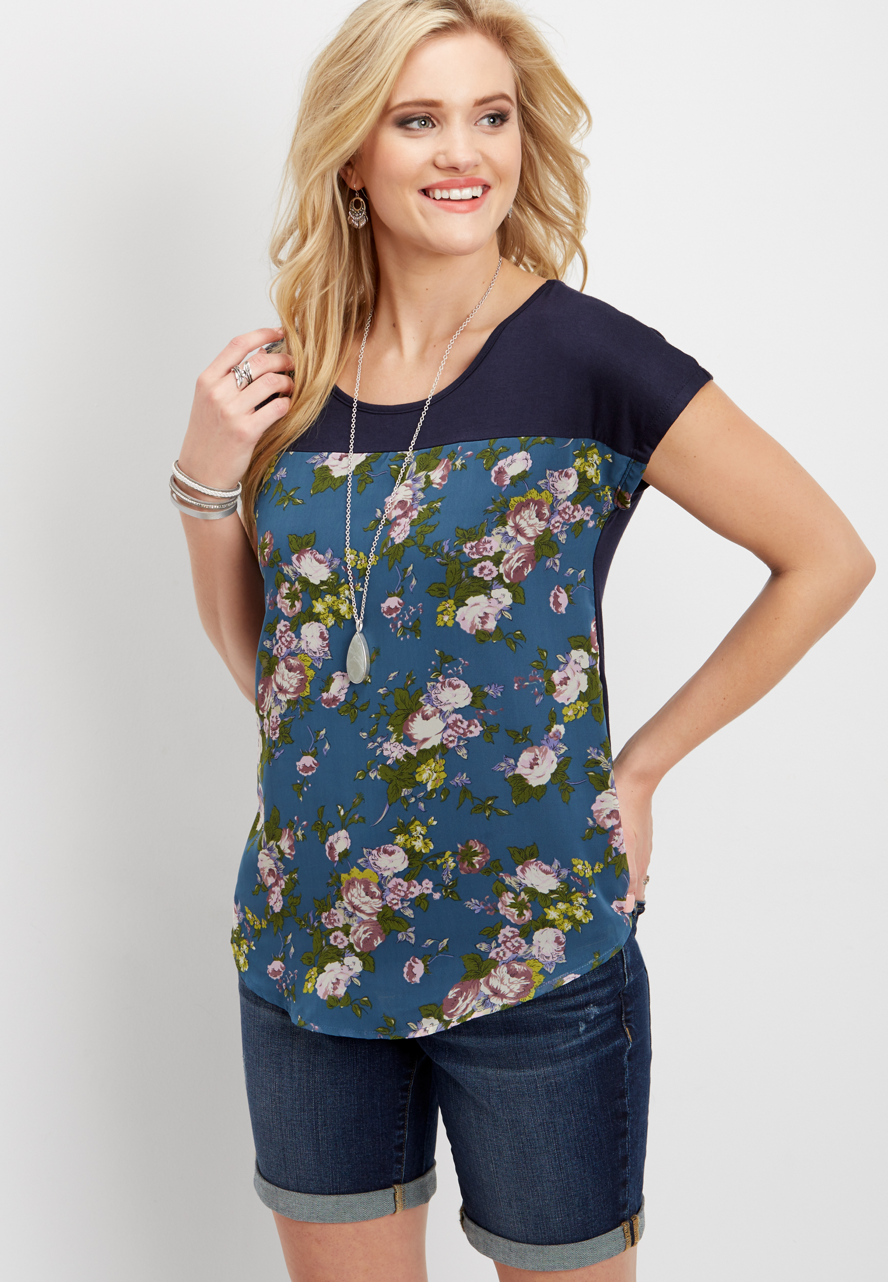 solid yoke floral tee maurices