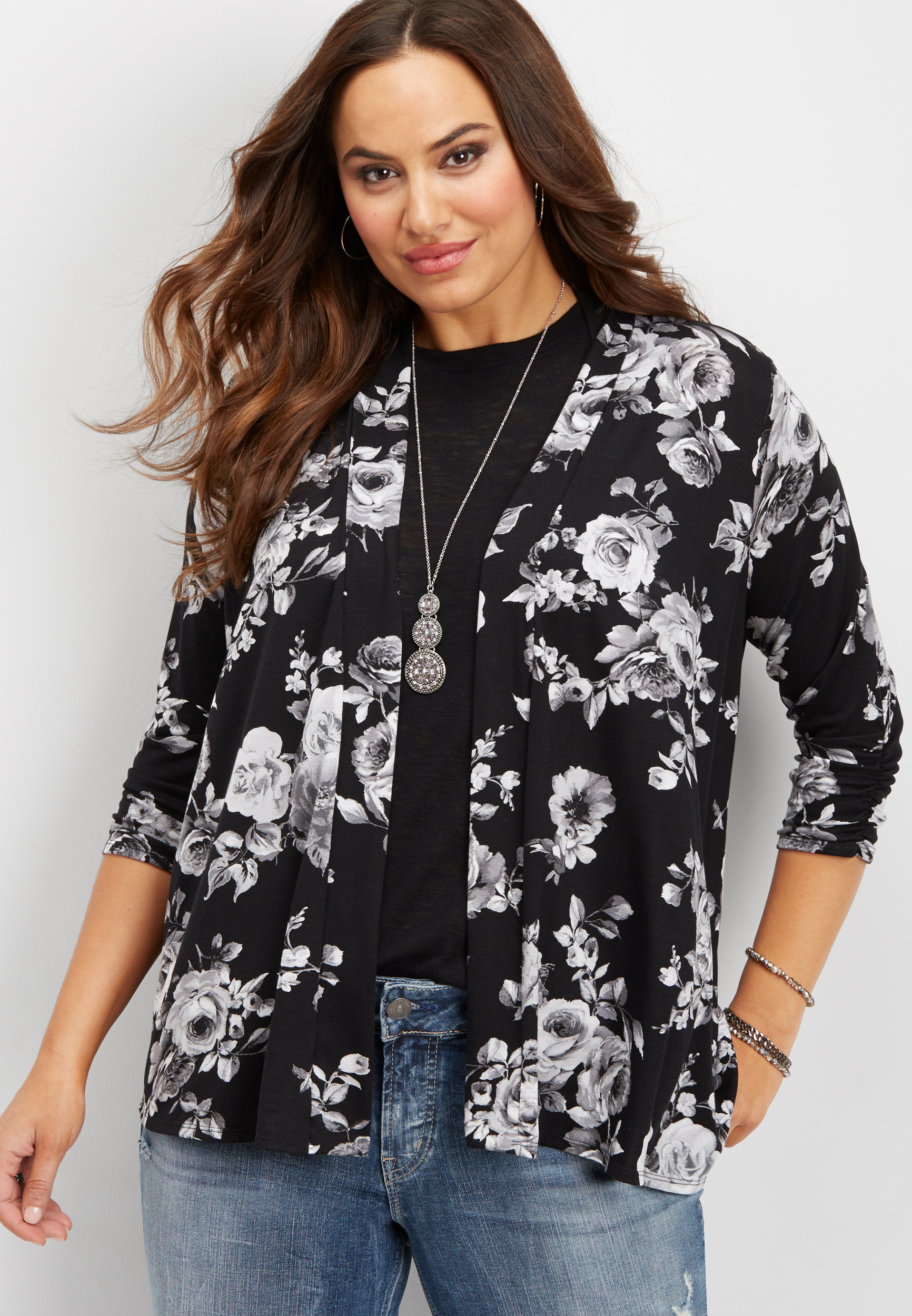 plus size open front floral cardigan | maurices