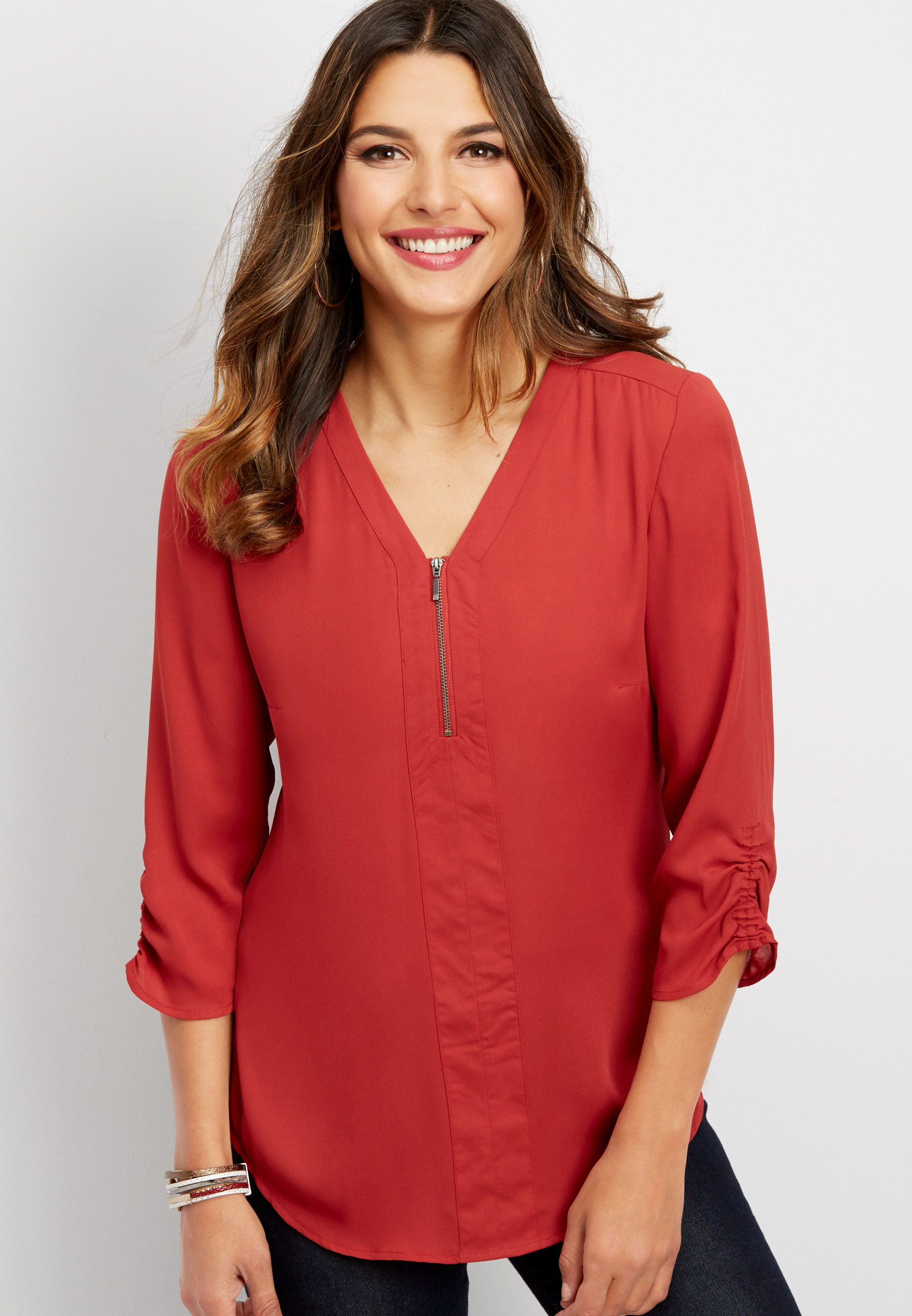 zipper front tunic blouse | maurices