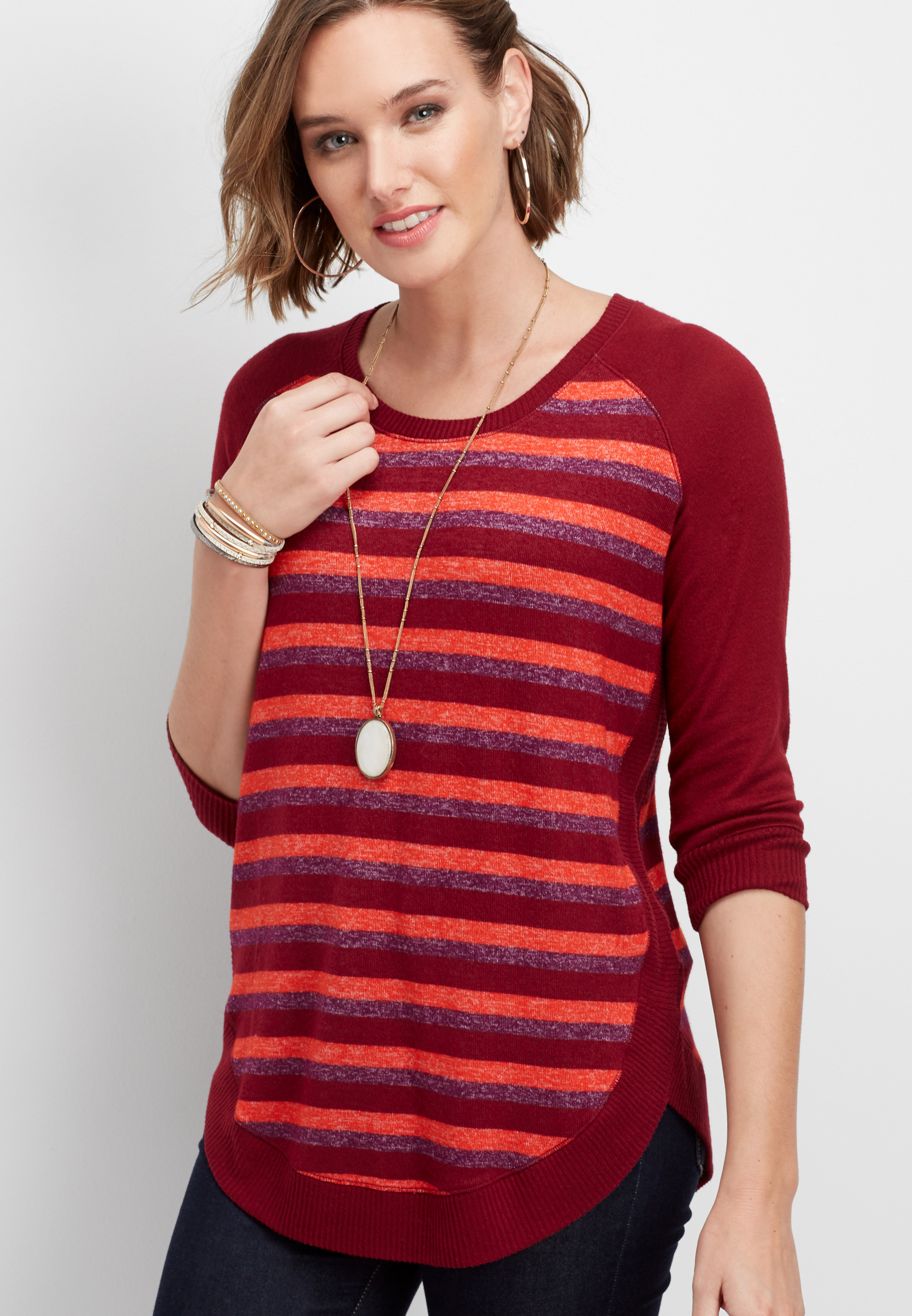 brushed stripe basic pullover | maurices