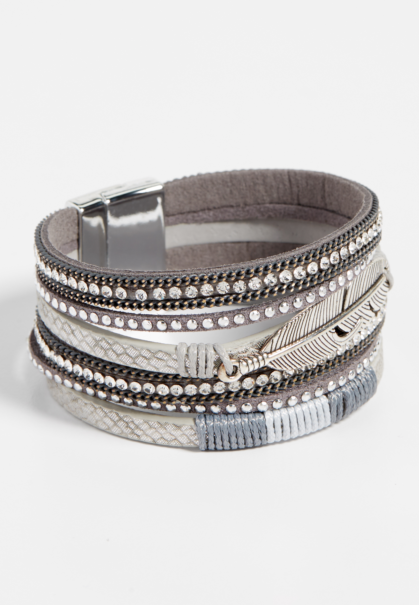 silvertone gray feather magnetic bracelet | maurices