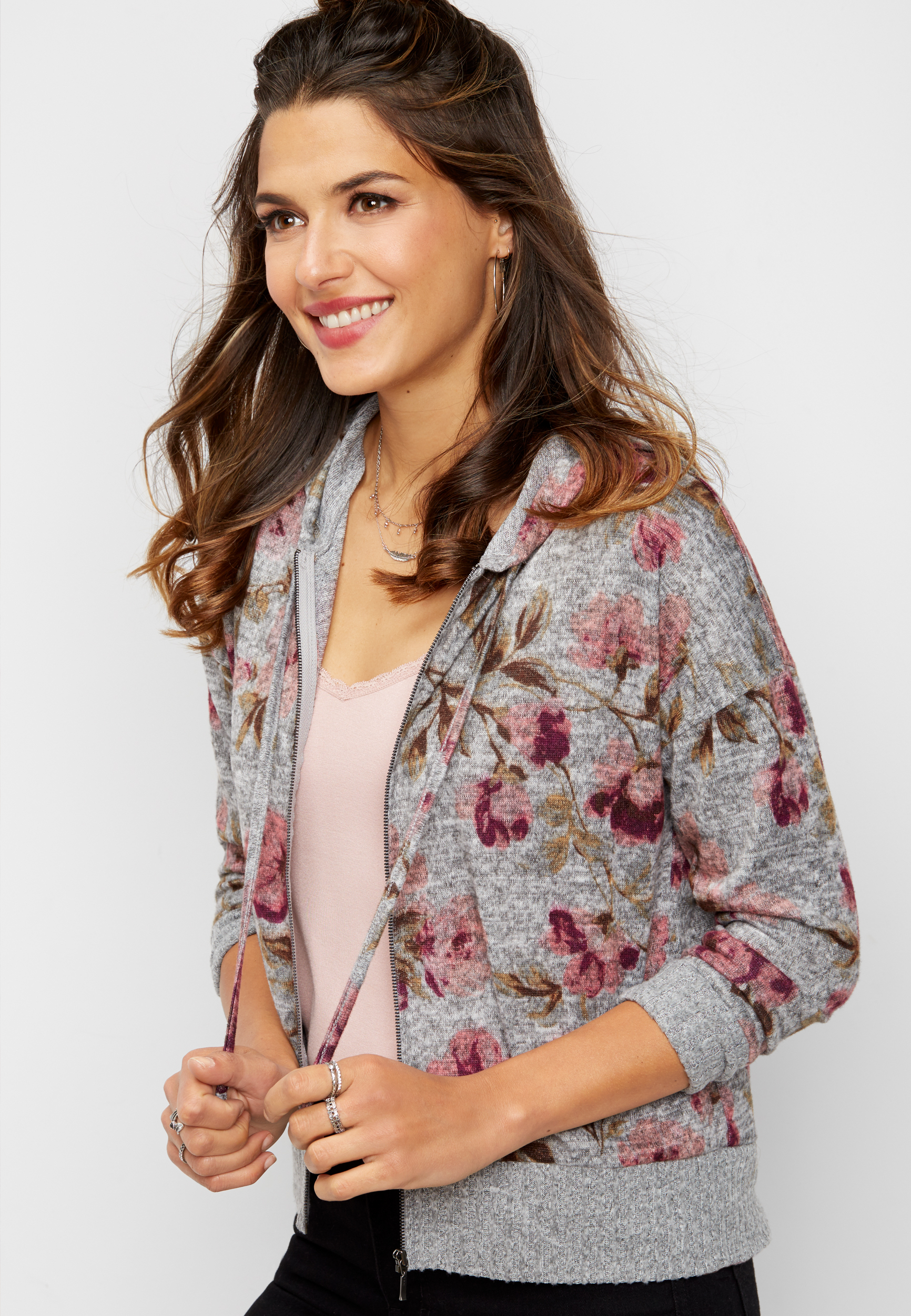 floral zip up hoodie womens