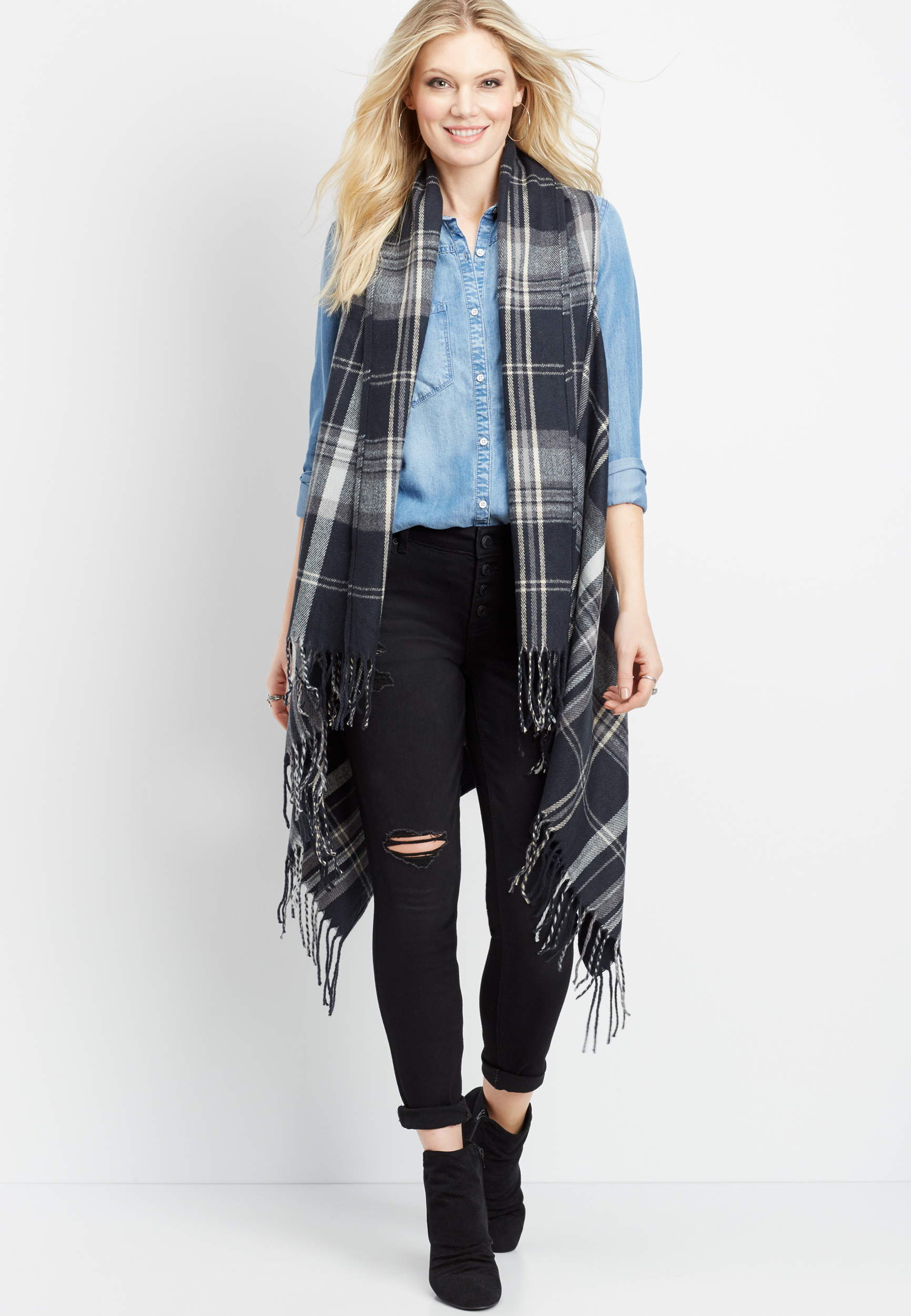 long plaid fringe vest maurices