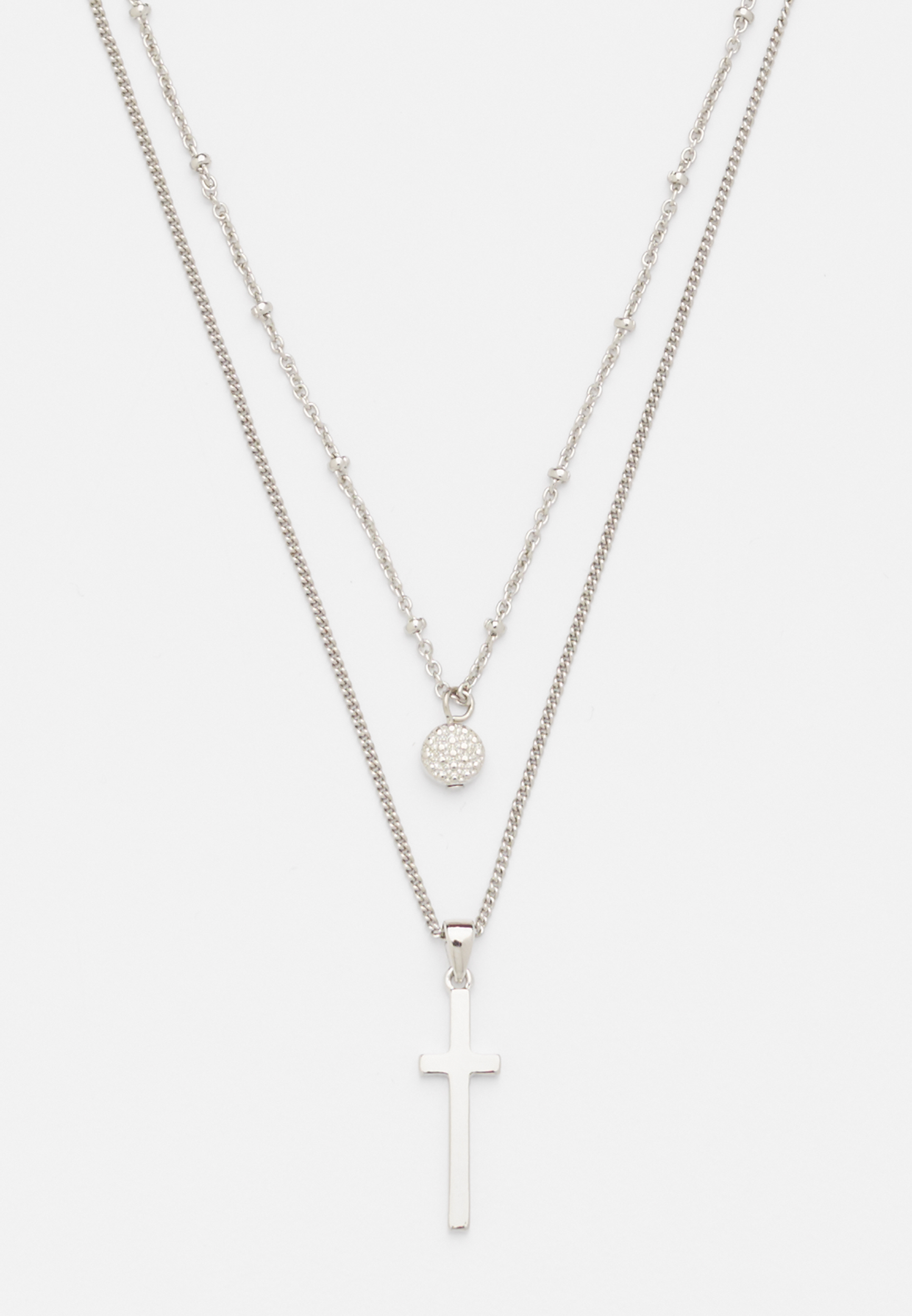 two row silver tone cross necklace | maurices