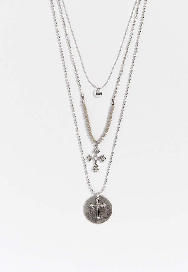 three row bead and cross necklace | maurices