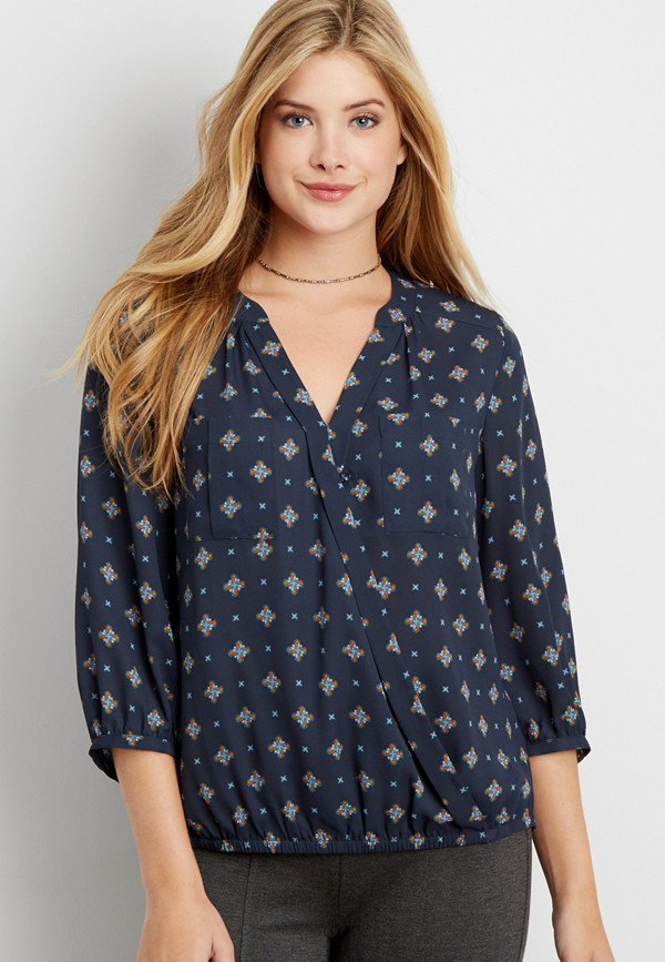 the perfect patterned wrap front blouse | maurices