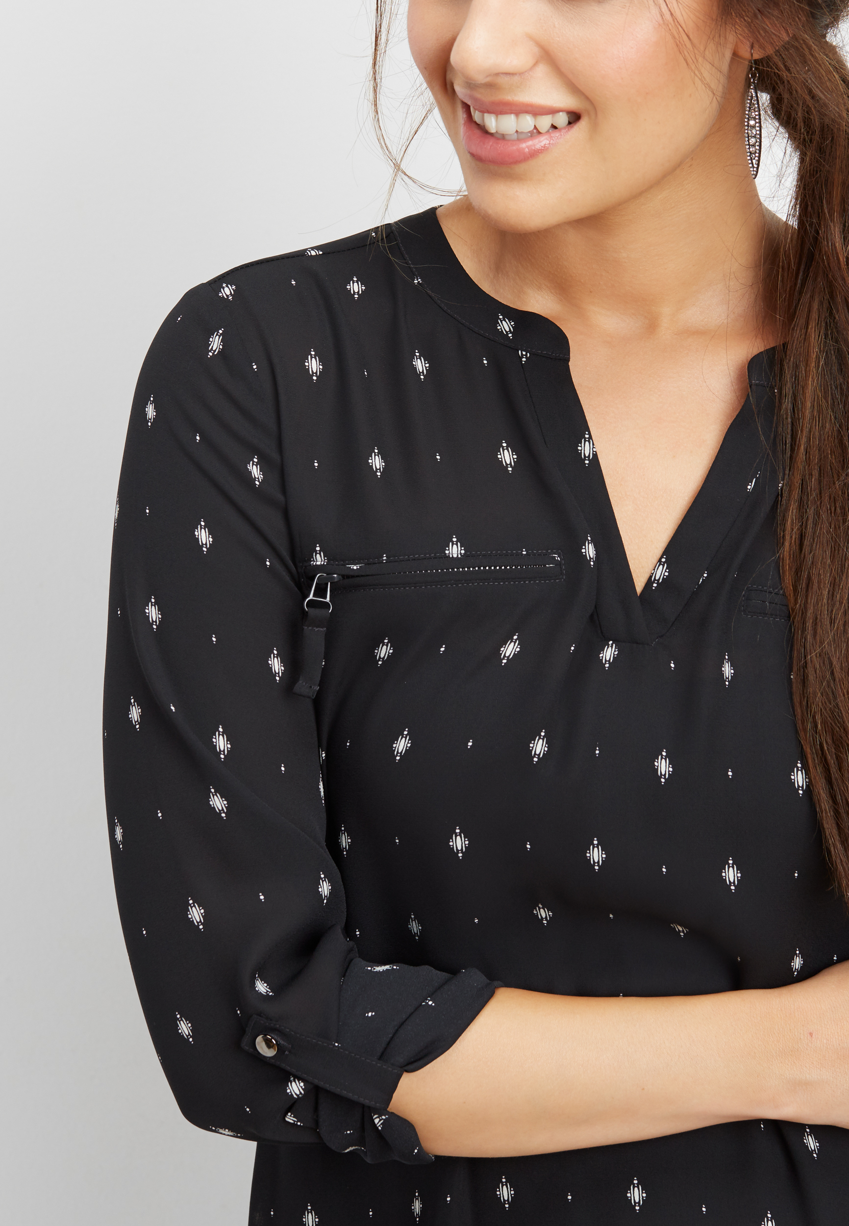 dot print zipper tunic blouse | maurices