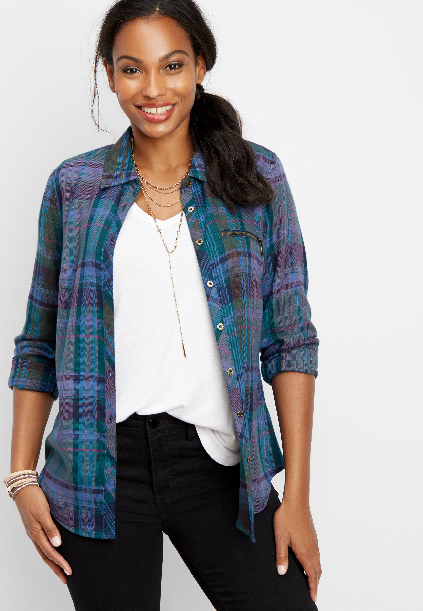 plaid zipper shirt