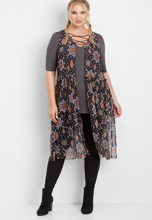 plus size printed mesh duster | maurices
