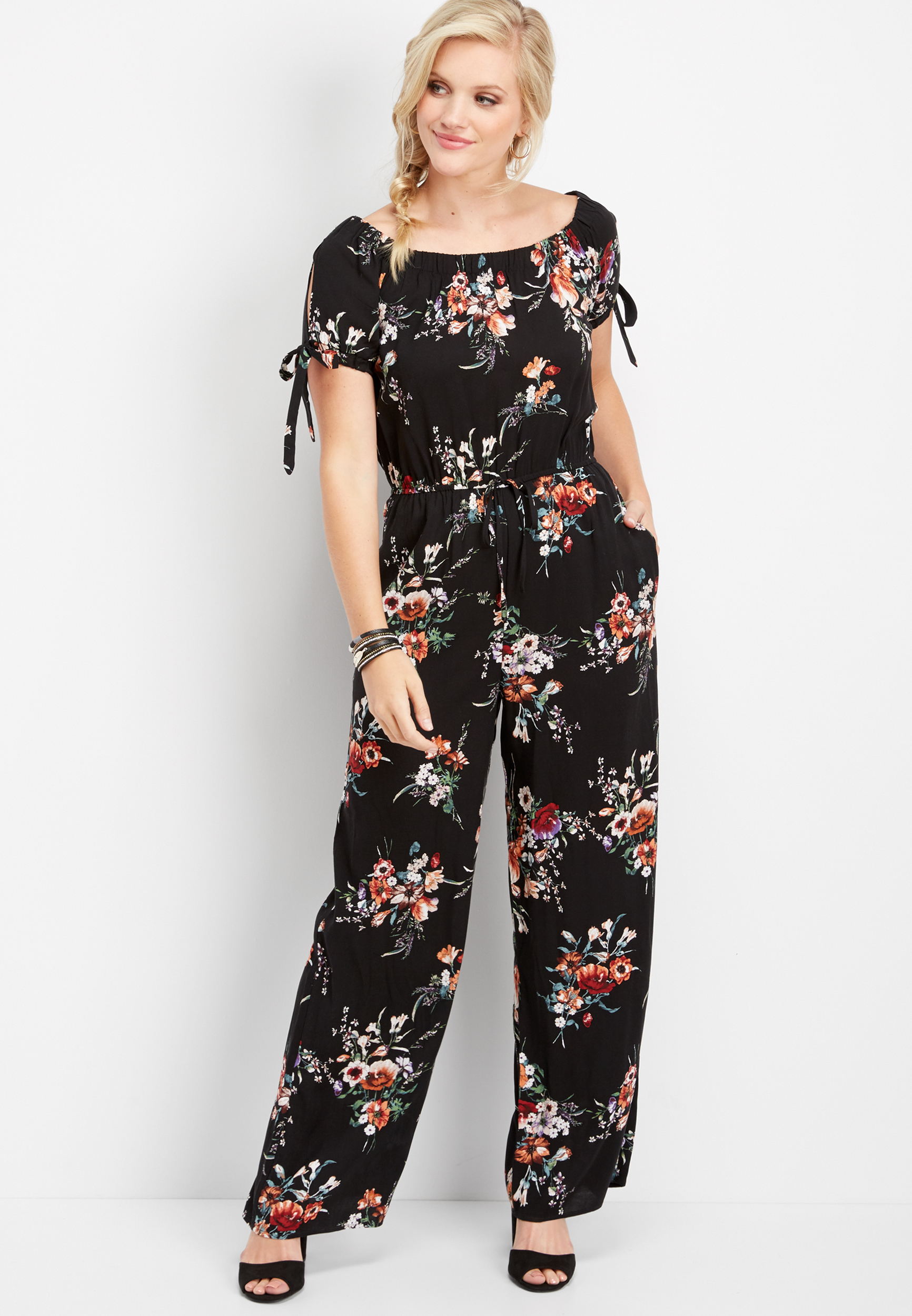 floral off the shoulder jumpsuit | maurices