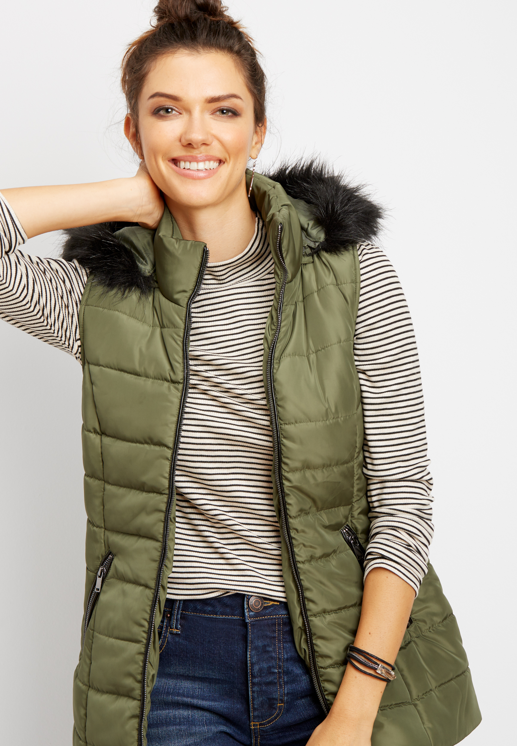 black faux fur puffer vest | maurices