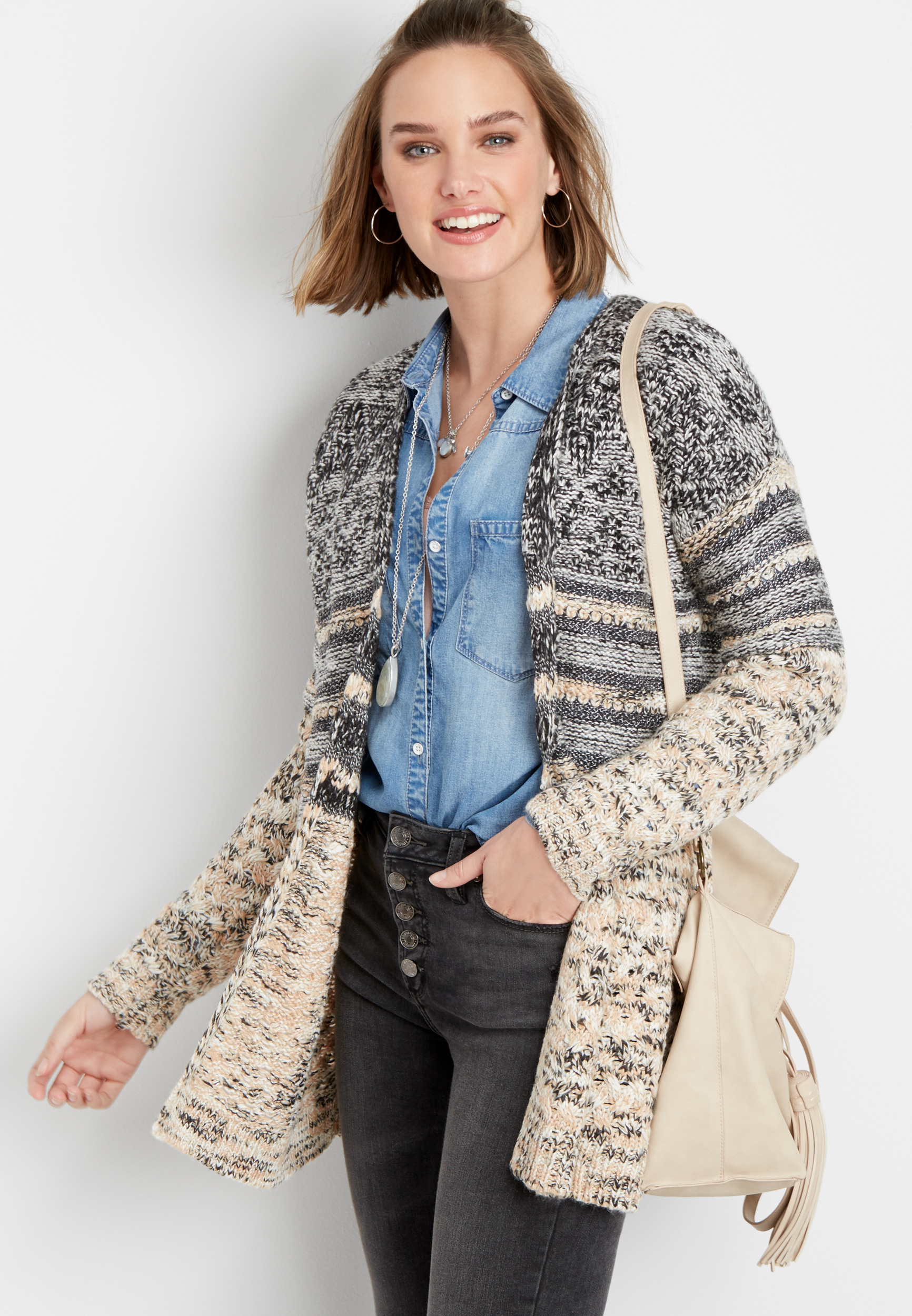patterned open front cardigan | maurices