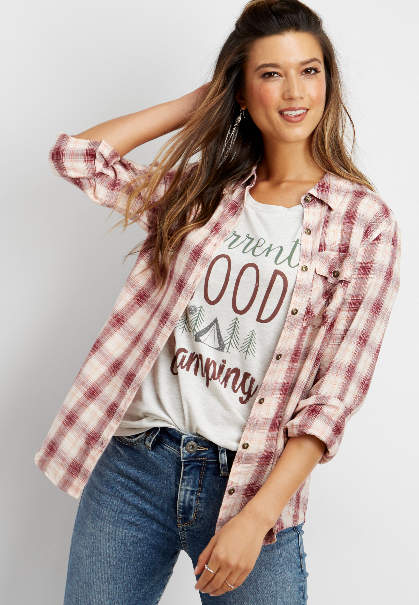 washed plaid button down shirt | maurices