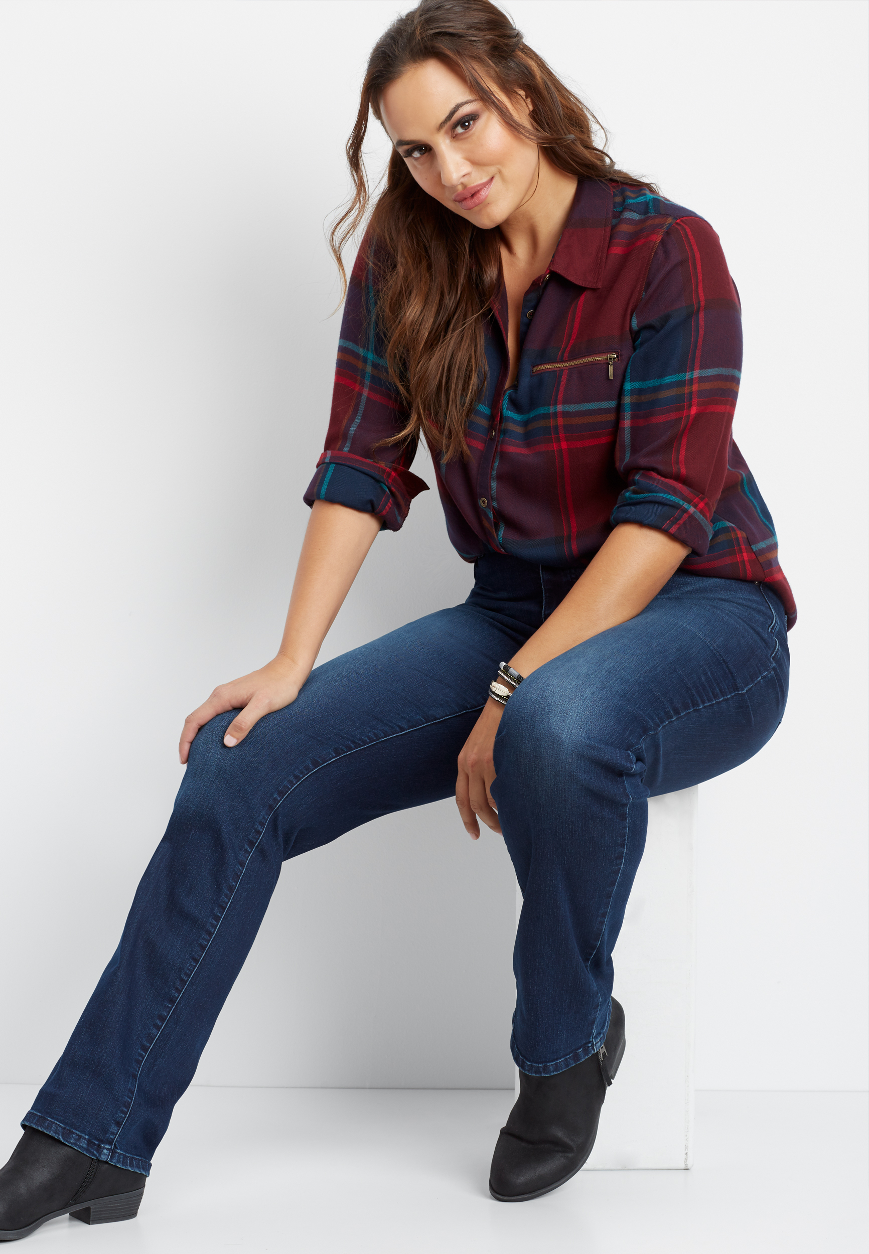 plus size Everflex™ high rise dark wash straight leg jean | maurices