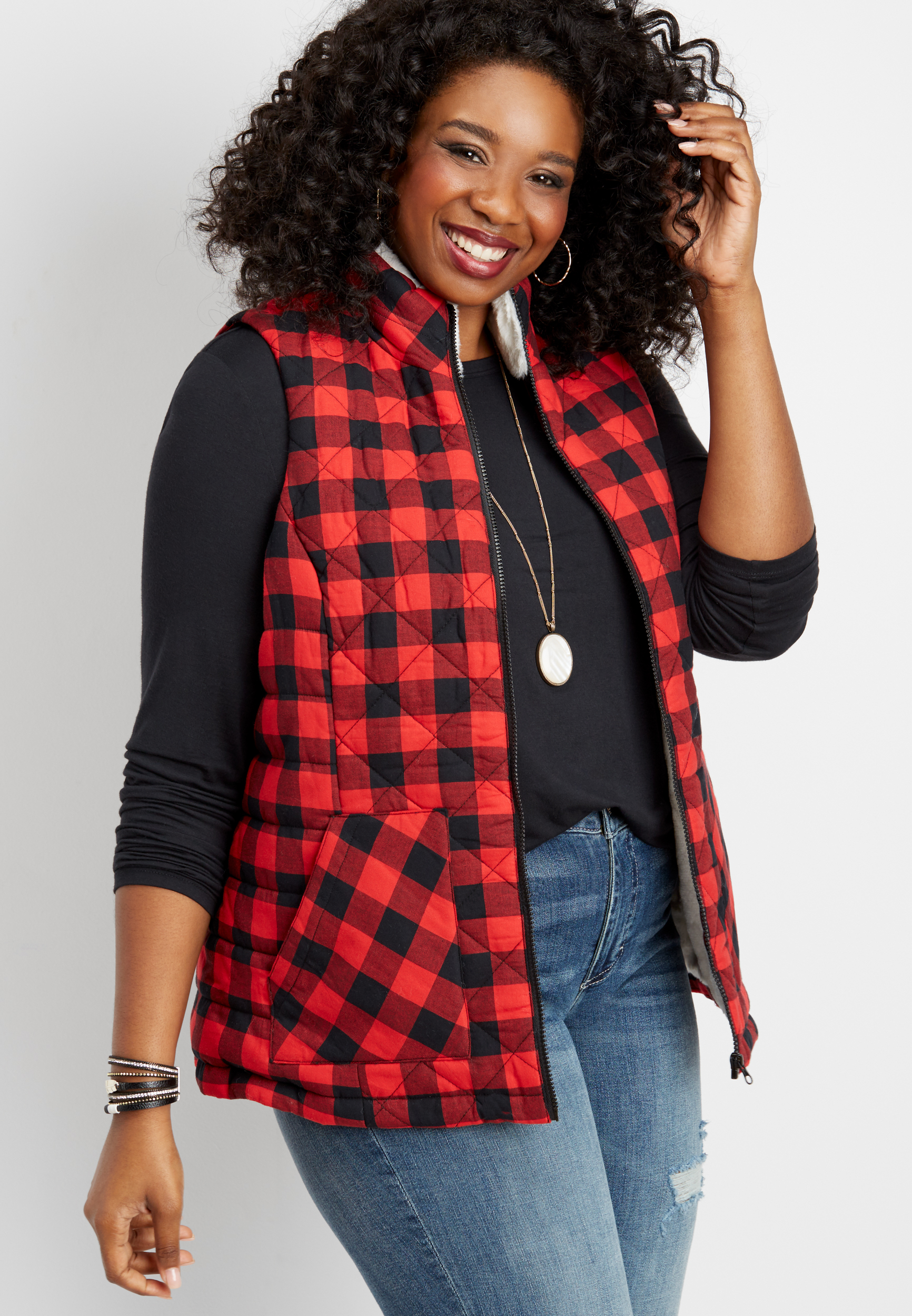 plus size buffalo plaid puffer vest | maurices