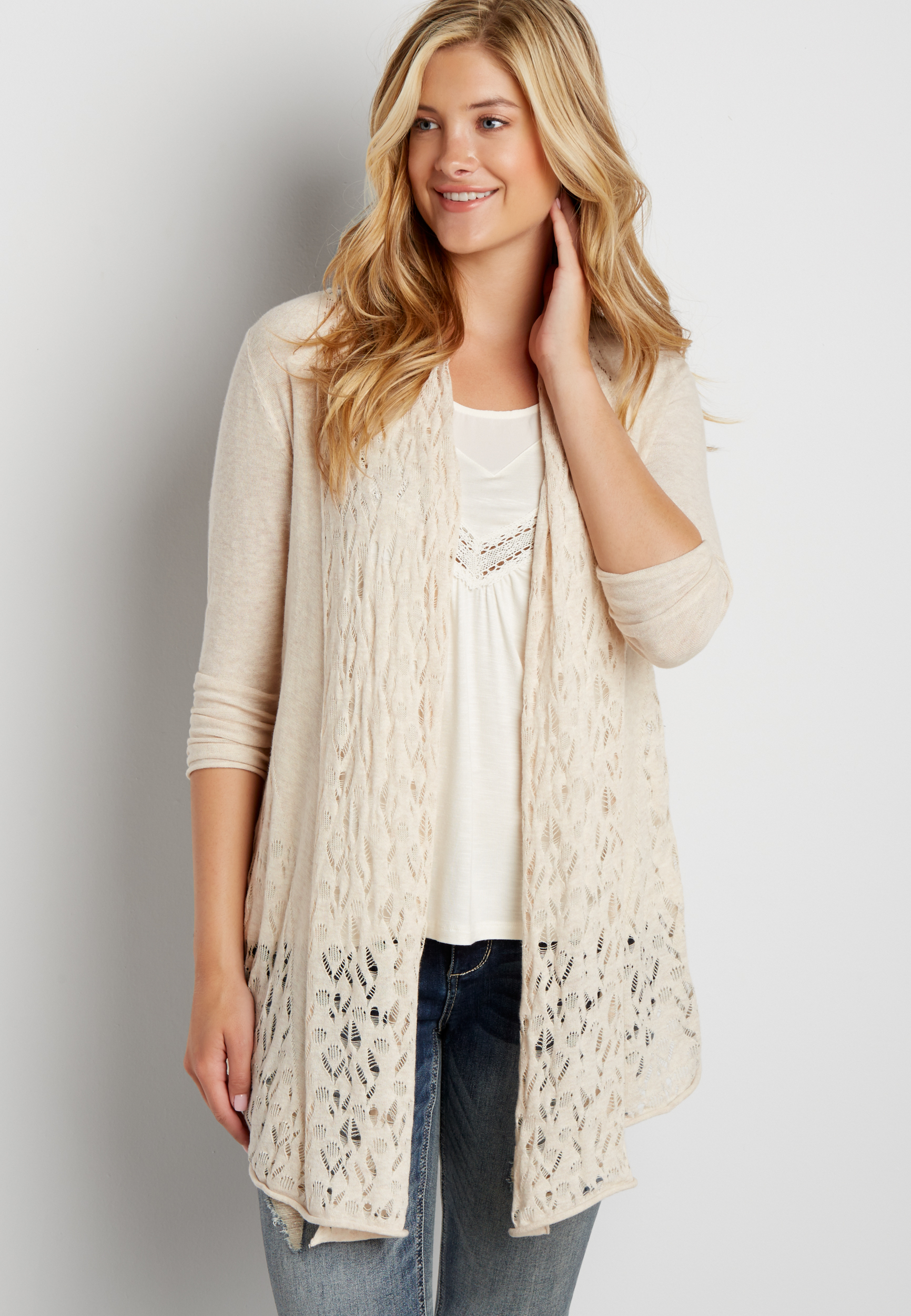 cardigan with open stitched border | maurices