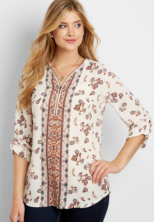 the perfect blouse with zipper neckline in floral print | maurices