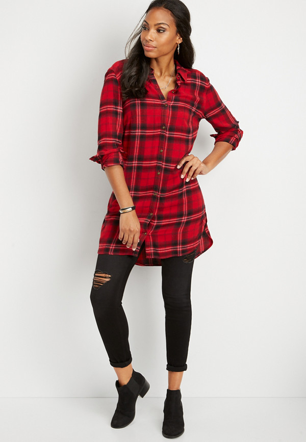 plaid button down tunic top | maurices