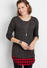 plaid back lace up tunic pullover, C829, small