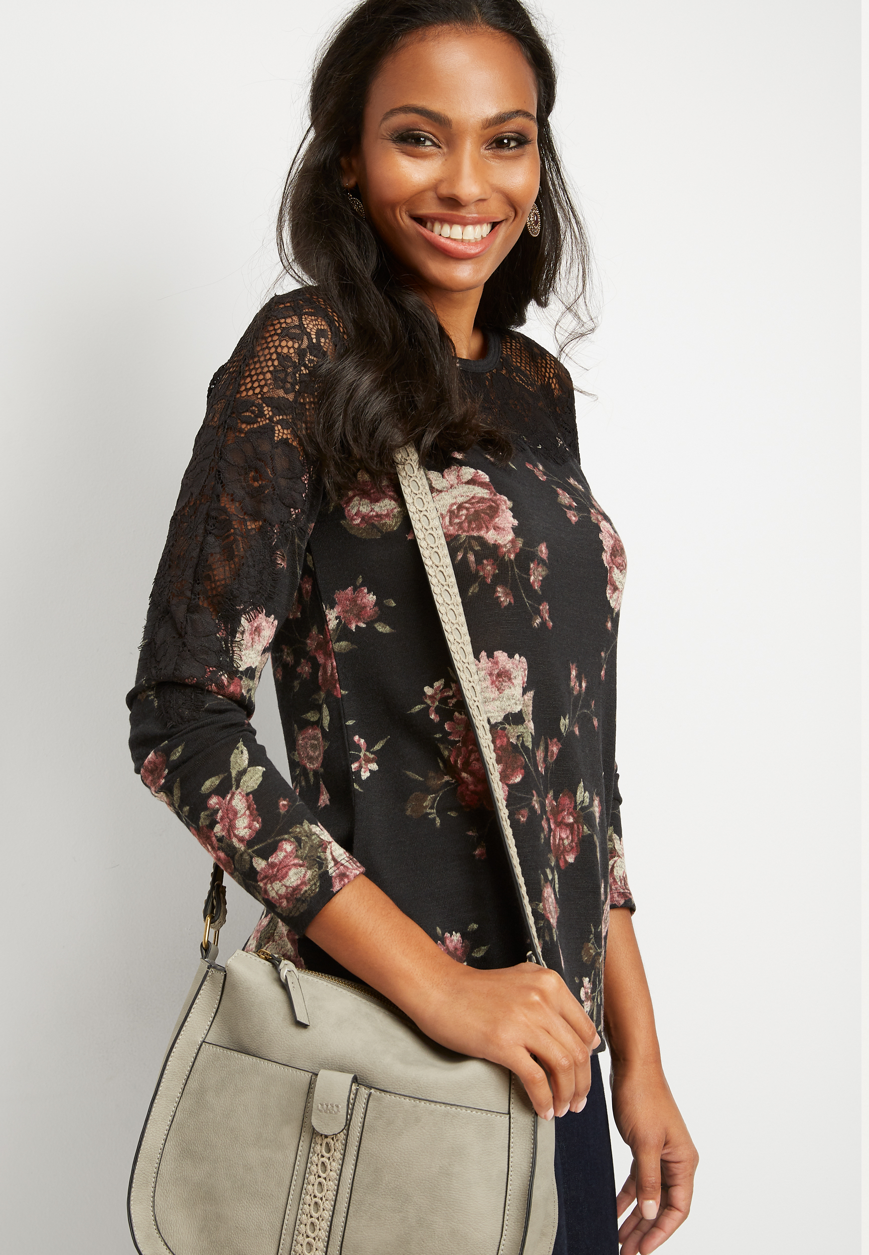floral lace yoke top | maurices