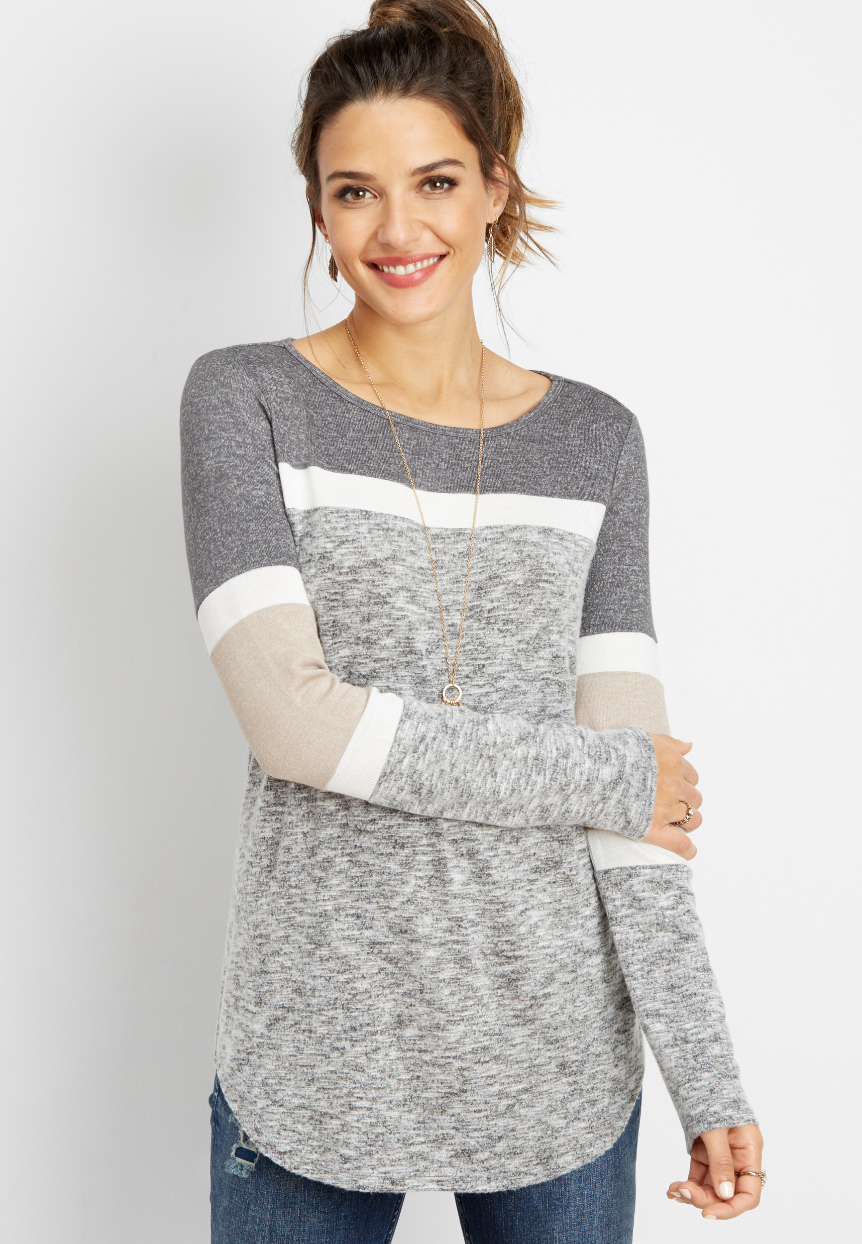 24/7 colorblock tunic varsity tee | maurices