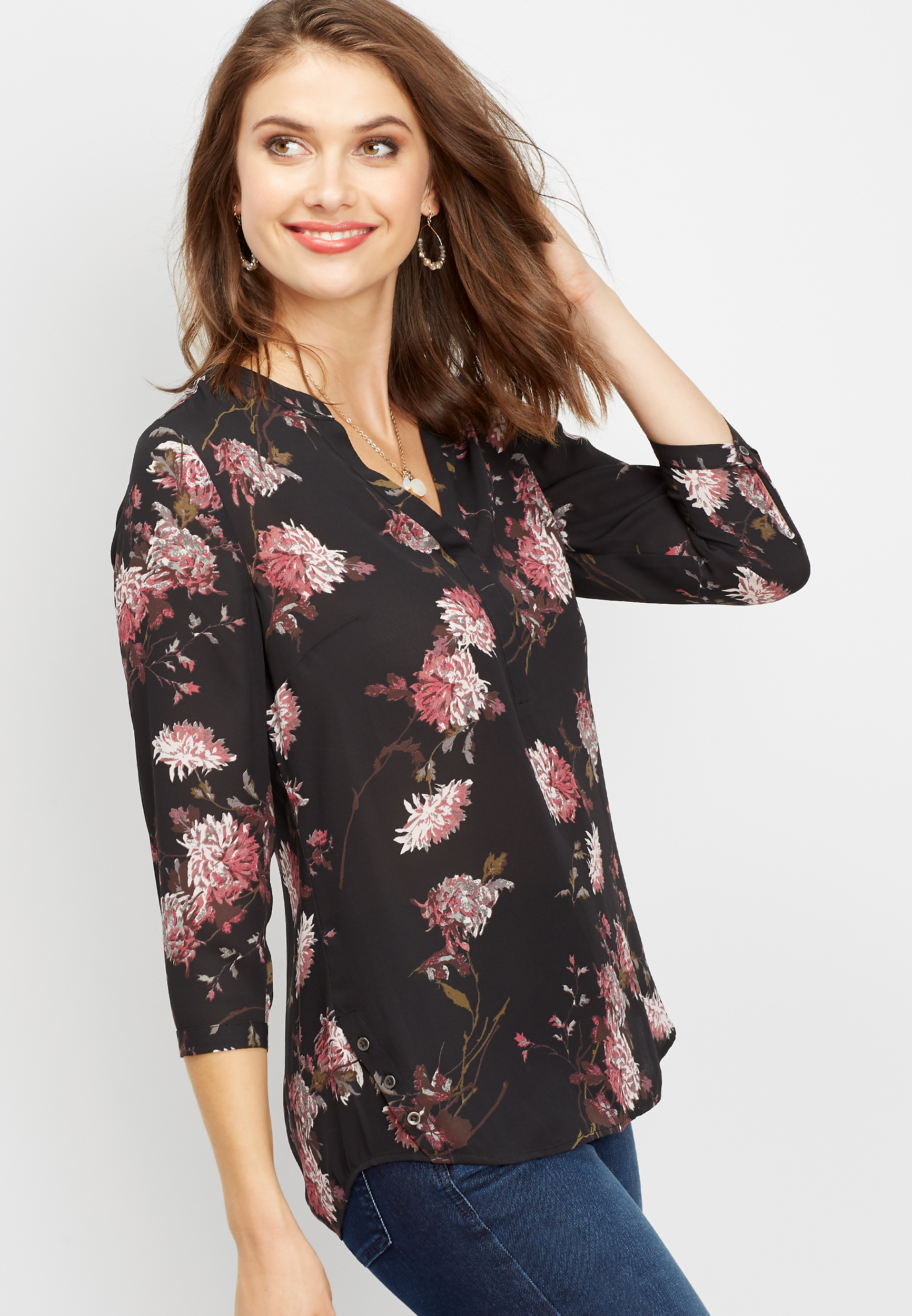 floral button side blouse | maurices