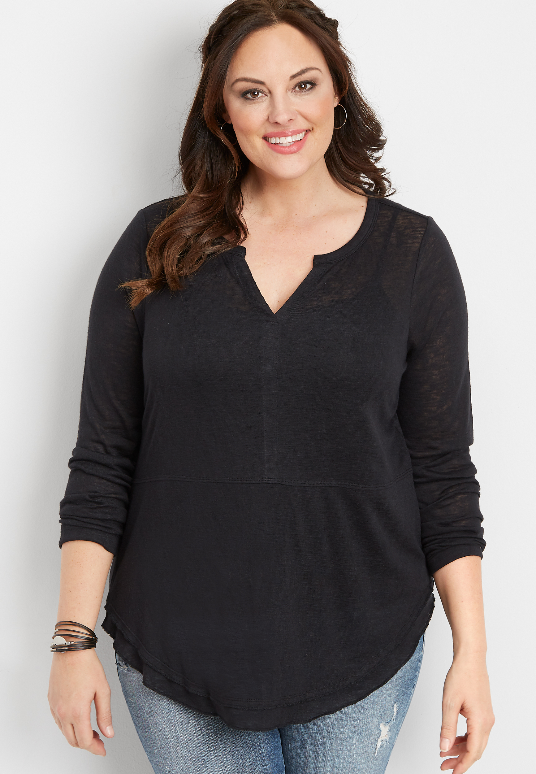 plus size 24/7 casual henley solid tee | maurices