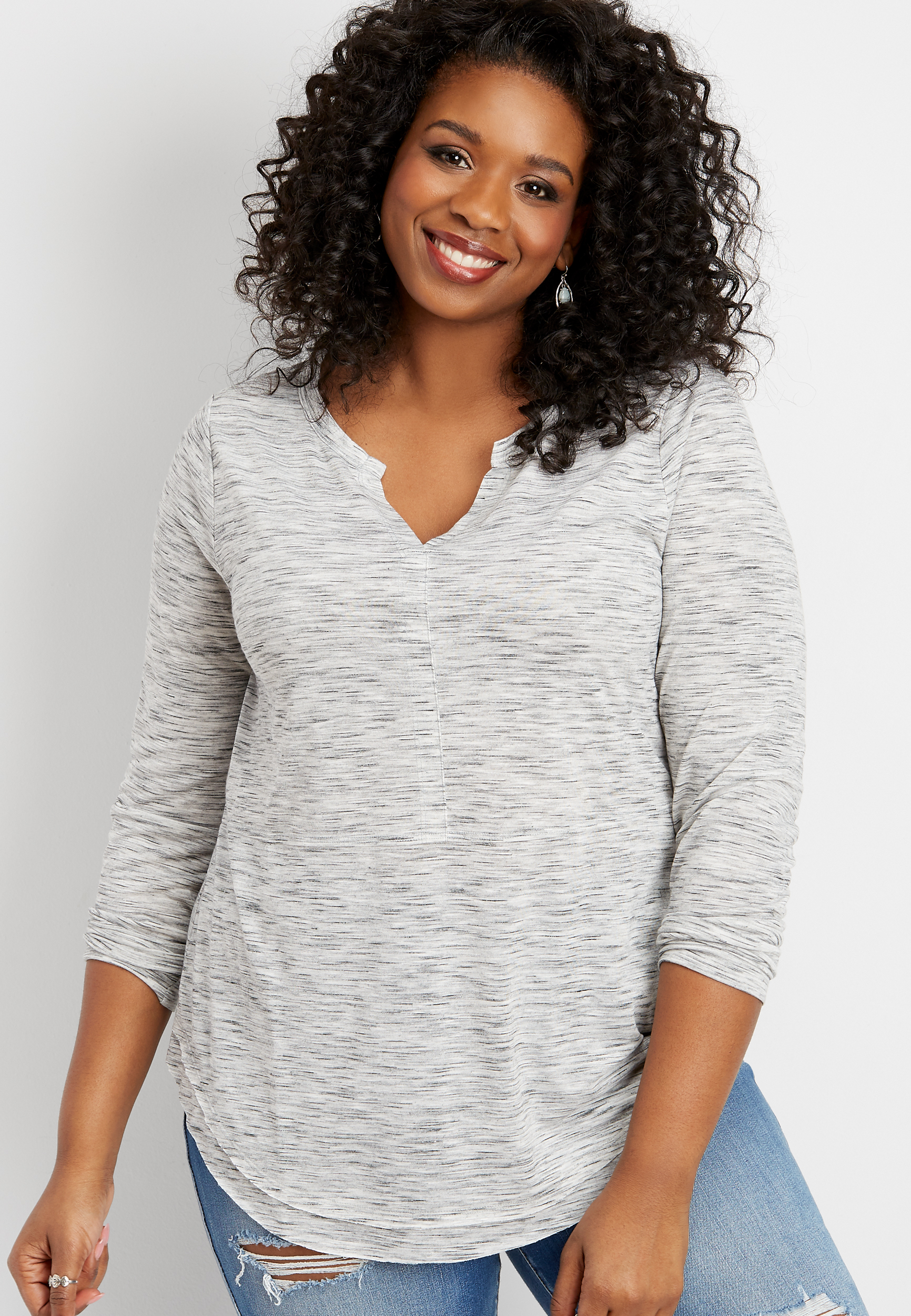 plus size 24/7 spacedye henley tee | maurices
