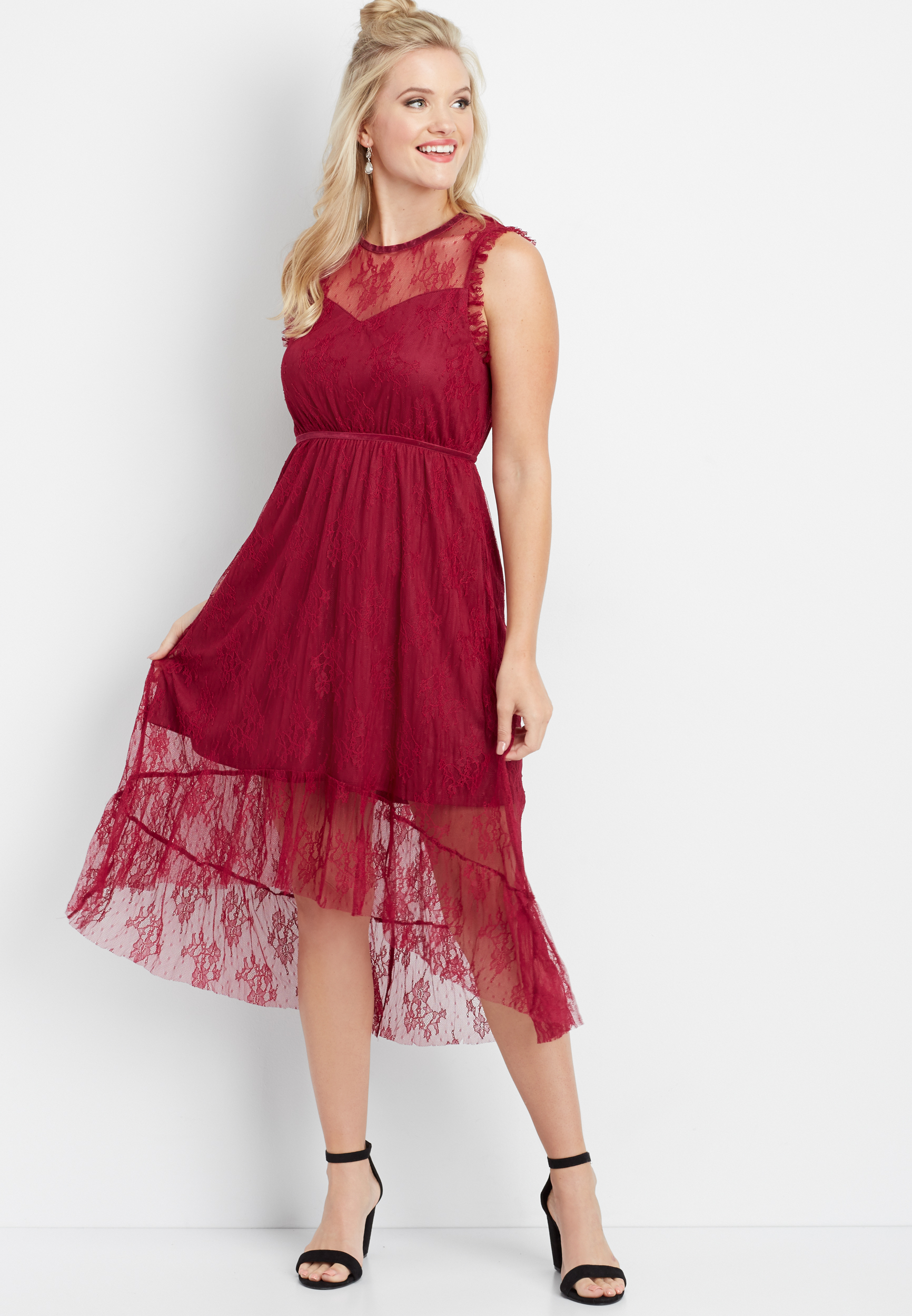 illusion lace midi dress | maurices