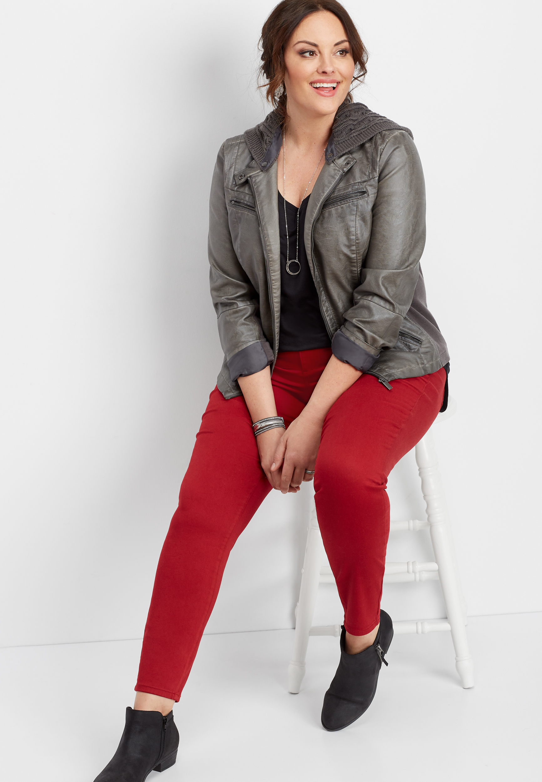 red jeggings plus size