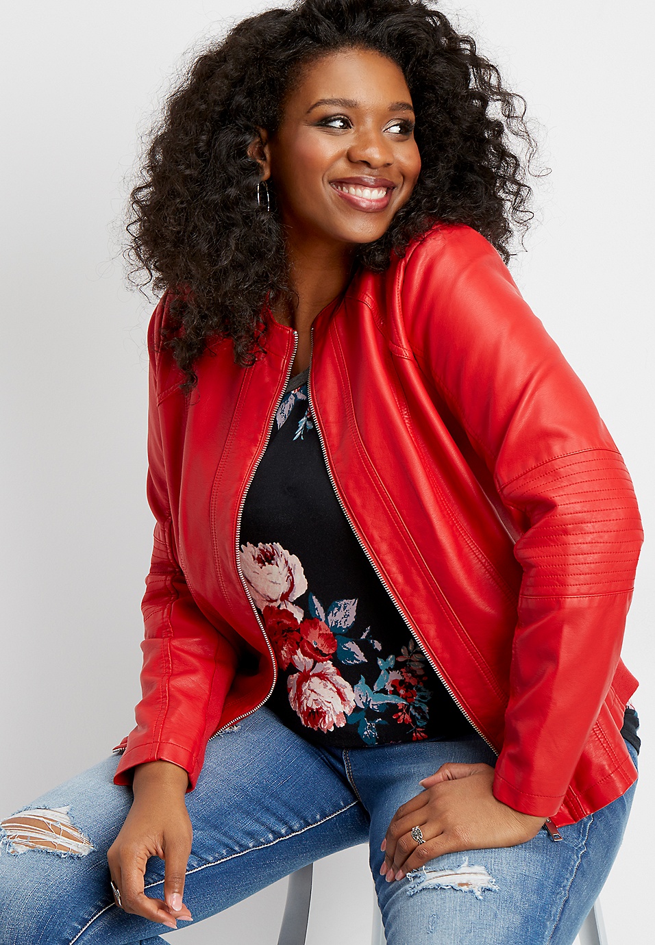 plus size red faux leather jacket