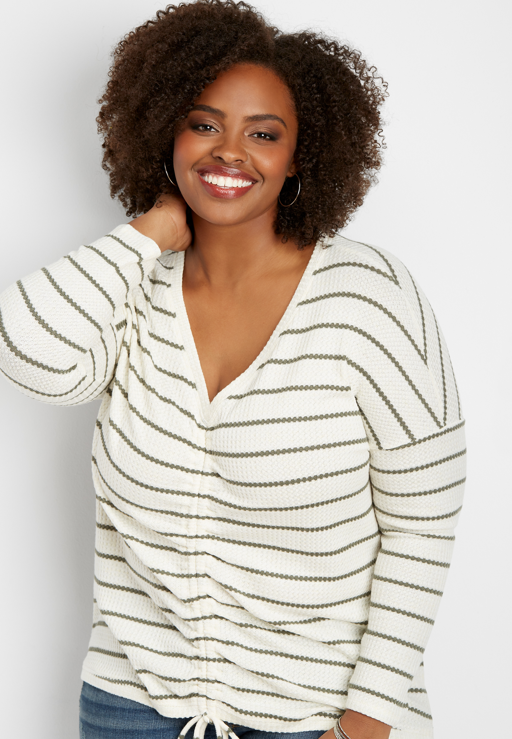 plus size cinch front solid waffle top | maurices