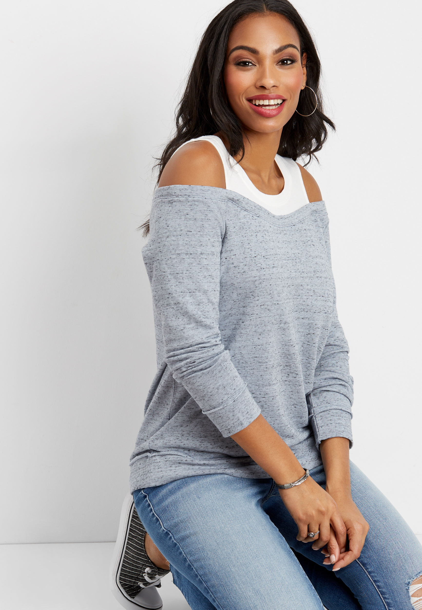 cold shoulder built in tank sweatshirt | maurices