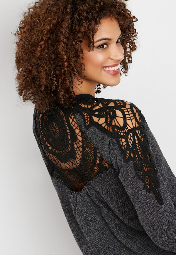 crochet lace sleeve pullover | maurices