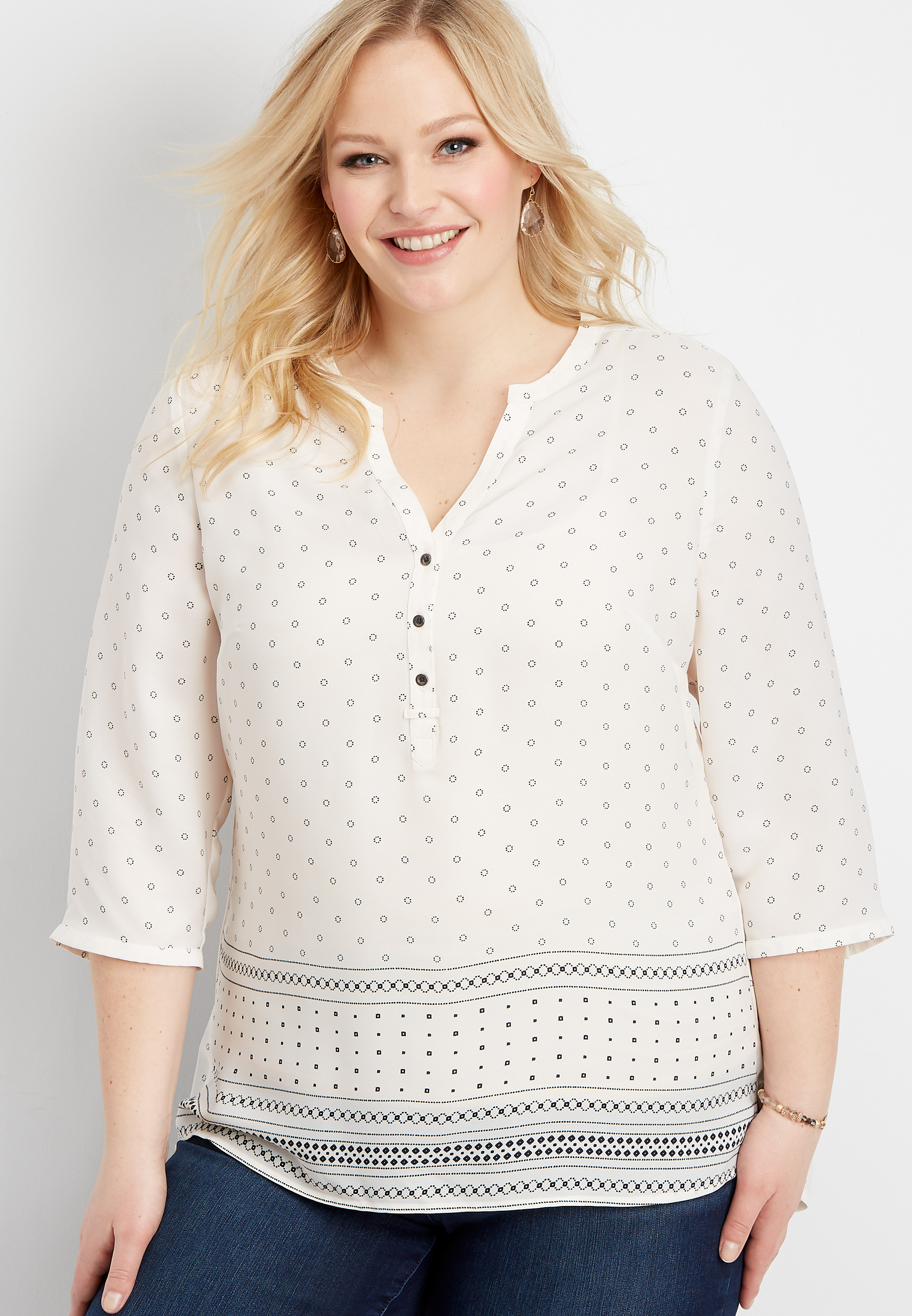 plus size geo stripe henley blouse | maurices